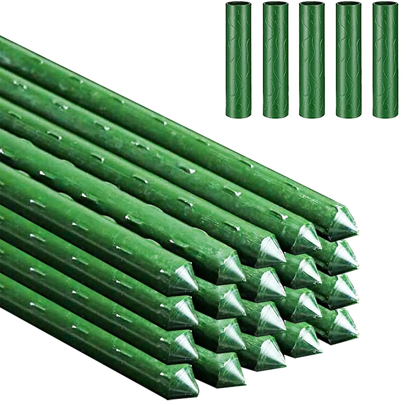Garden Stakes, Plant Support Sticks Sturdy Gardening Plant Support Stake 20PCS Plastic Coated Steel Core Plant Sticks with 5PCS Connector for Climbing Plants Beans and Shrubs(41CM Length)