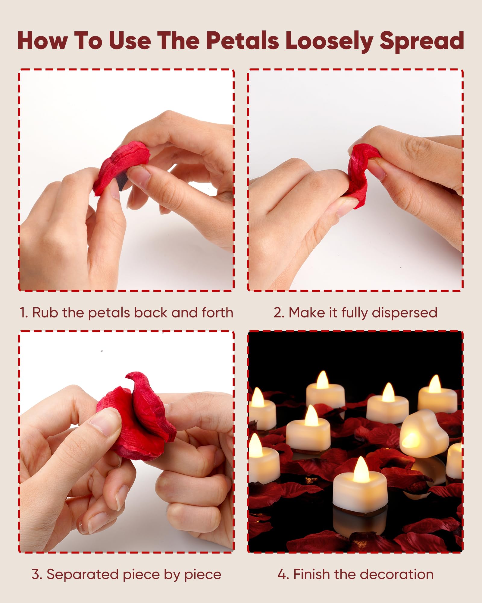 AMAGIC 24 Pack Heart White Tealights with 2000 Pas Red Black Artificial Petals, Battery Candle Flameless Tea Light, for Proposal, Valentine's Day, Wedding, Romantic Night Decor