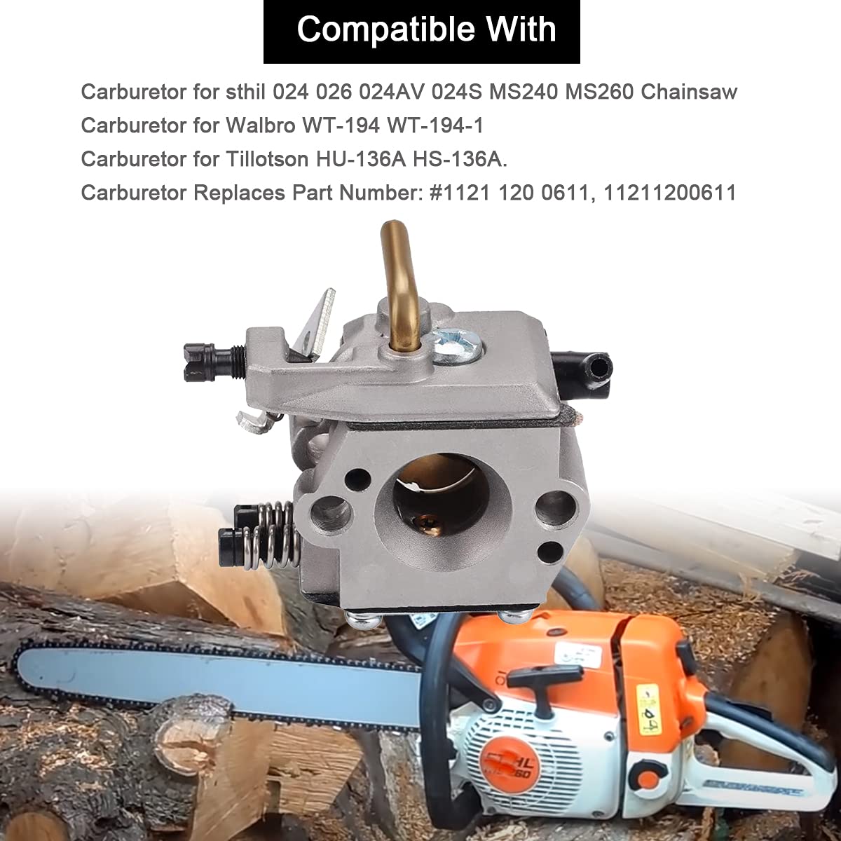 ZAMDOE MS260 Carburetor Replacement for stihl 024 026 024AV 024S MS240 MS260 PRO Chainsaw, for Walbro WT-194, WT-194-1, Replace# 1121 120 0611, with Fuel Oil Line