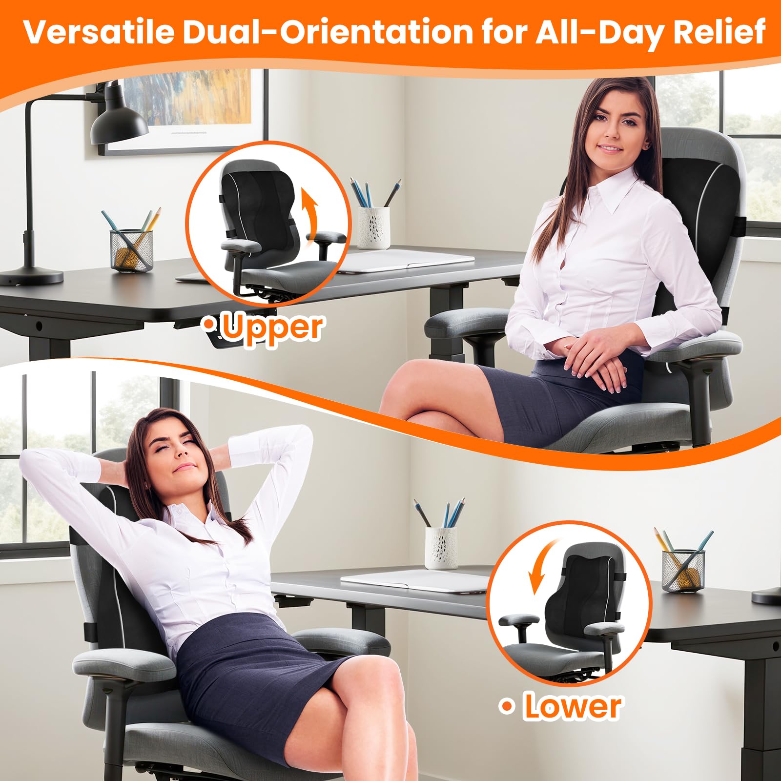 CloudBliss Ergonomic Lumbar Support Pillow – Memory Foam for Lower Back Pain Relief, Adjustable Straps & Mesh Cover for Office, Gaming, Car & Home Essentials (Black)