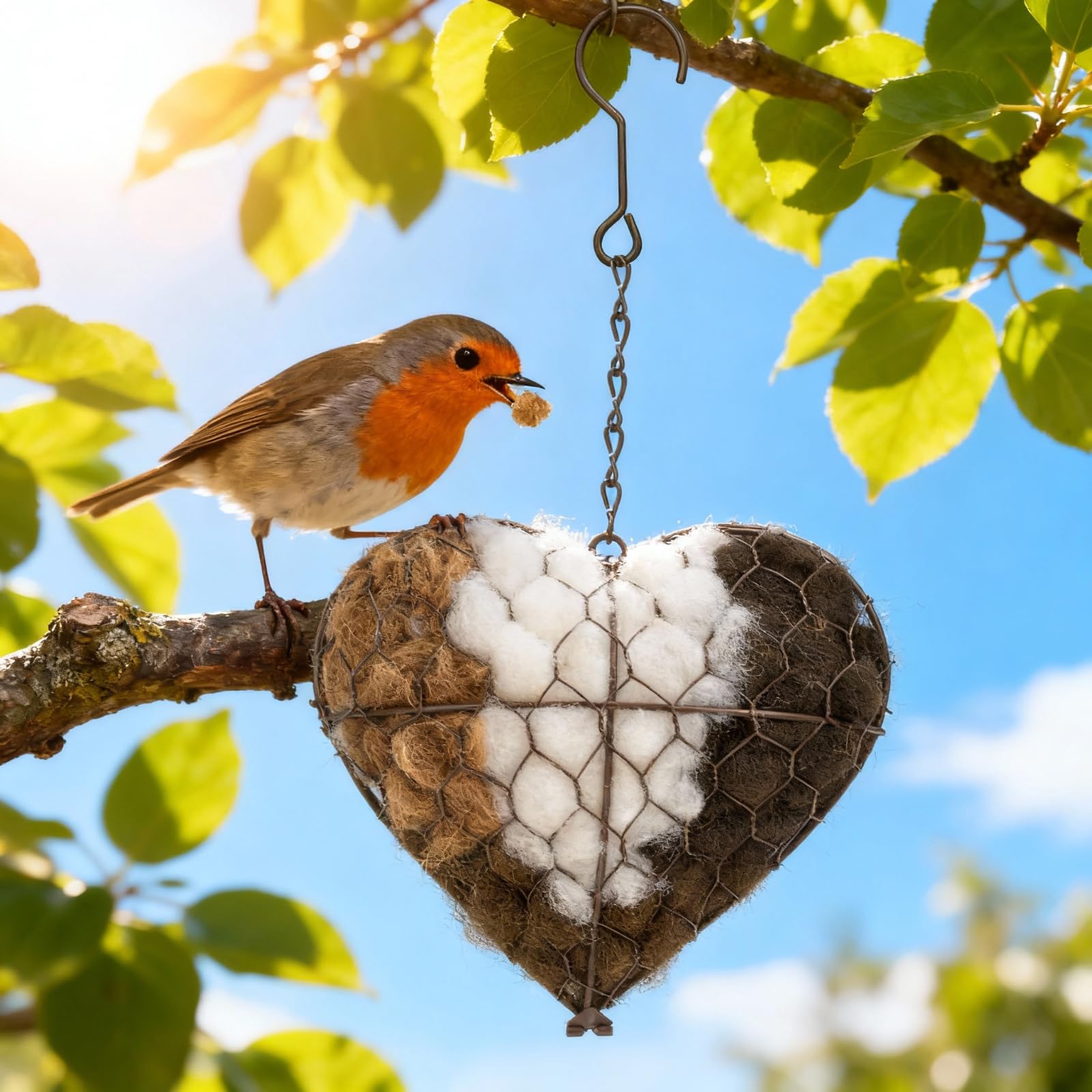 Handmade Alpaca Fiber Bird Nesting Heart-Refillable Outdoor Yard Art & Natural Nesting Material Holder for Wild Birds,Hummingbirds - Garden Decor Gift for Bird Lovers