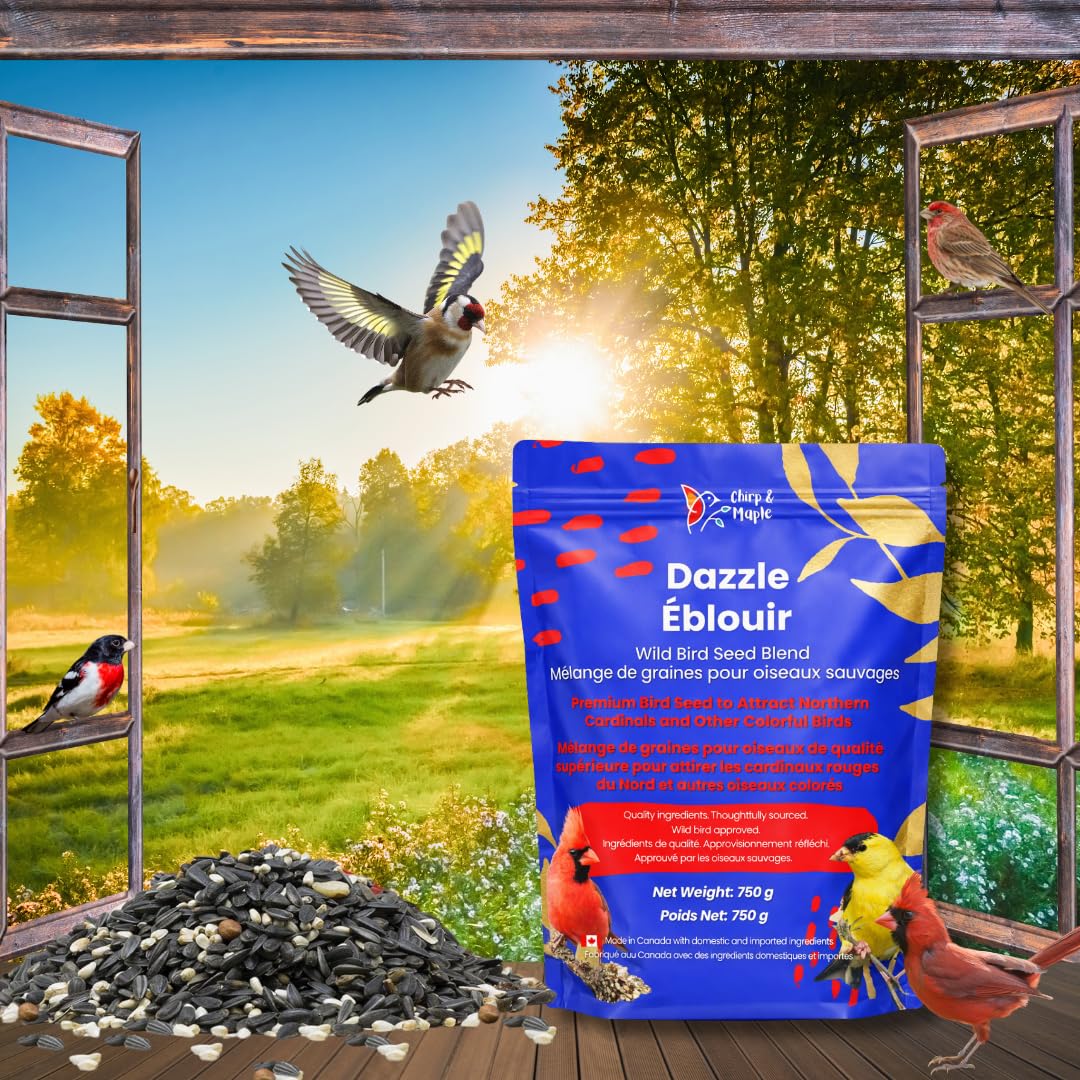 Cardinal Bird Food – Chirp & Maple Dazzle, No Mess Premium Bird Seed for Northern Cardinals, Blue Jays & Grosbeaks, Fruit & Nut Blend with Safflower & Peanuts, 750g