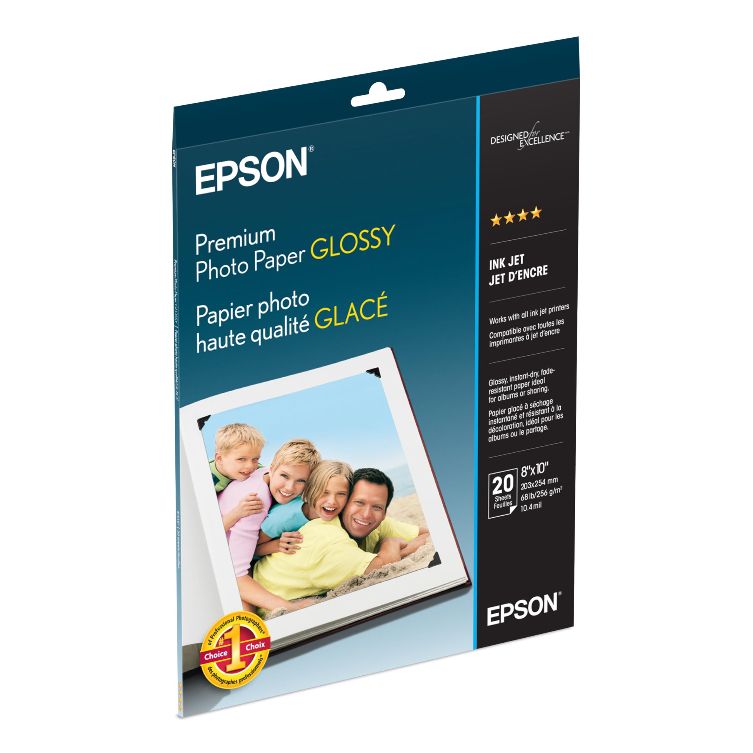 Epson S041465 Premium Photo Paper Glossy, 8"x10", 20 sheets Ink