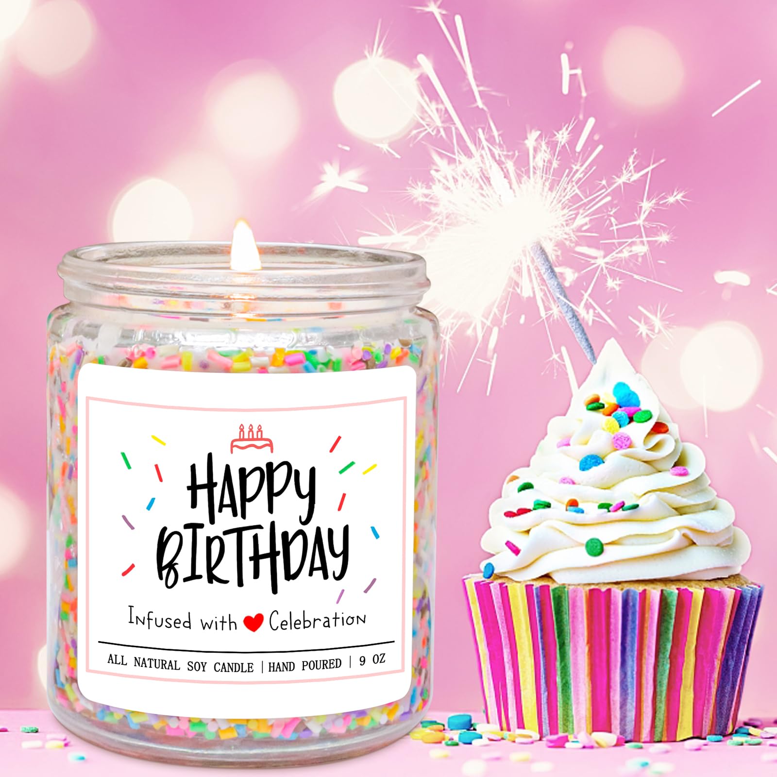 Homsolver Happy Birthday Candles Gifts for Women - Vanilla Birthday Cake Scent with Sprinkles Birthday Gifts for Women - Birthday Candles for Women, Happy Birthday Aromatherapy Candles Handmade