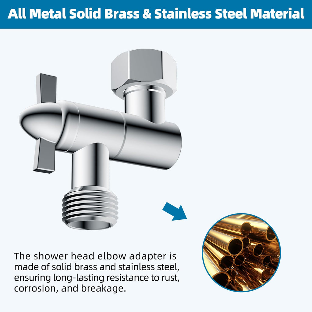 Hibbent All Metal Shower Head Elbow Adapter, 360 ° Adjustable Swivel Brass Showerhead Adapter for Fixed and Rain Showerhead, Stainless Steel Wall Mounted Shower Connector, Chrome