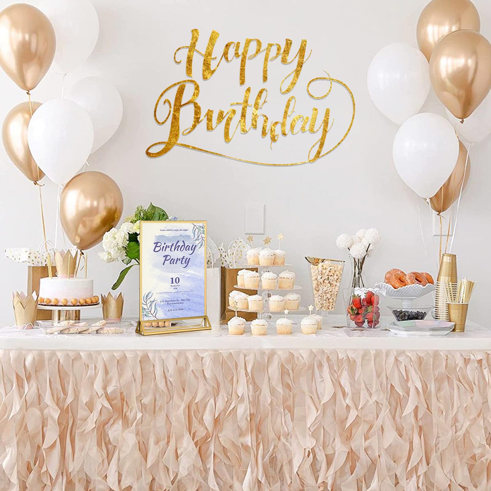 RUITENG 12 Pack Acrylic Sign Holder, 5x7 Clear Gold Frame Display Stand, Double Sided Picture Menu Flyer Holders, Wedding Table Number Frames for Cards Photo Party Decoration (5" x 7")