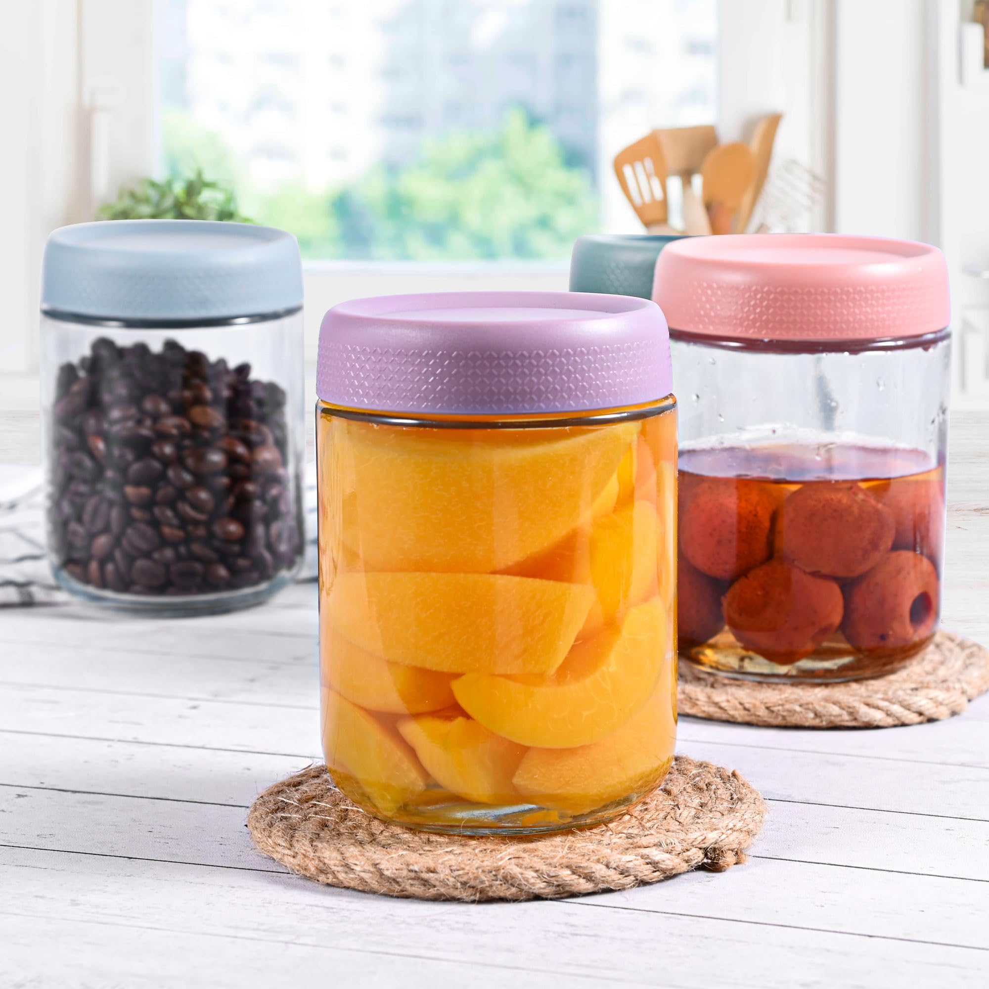 Wide Mouth Mason Jars, 16oz Round Glass Container With Airtight Lids for Overnight Oats, Fruit Salad, Cereal, Snacks, Spice Storage - Leak Proof Clear Food Jars (6pcs)
