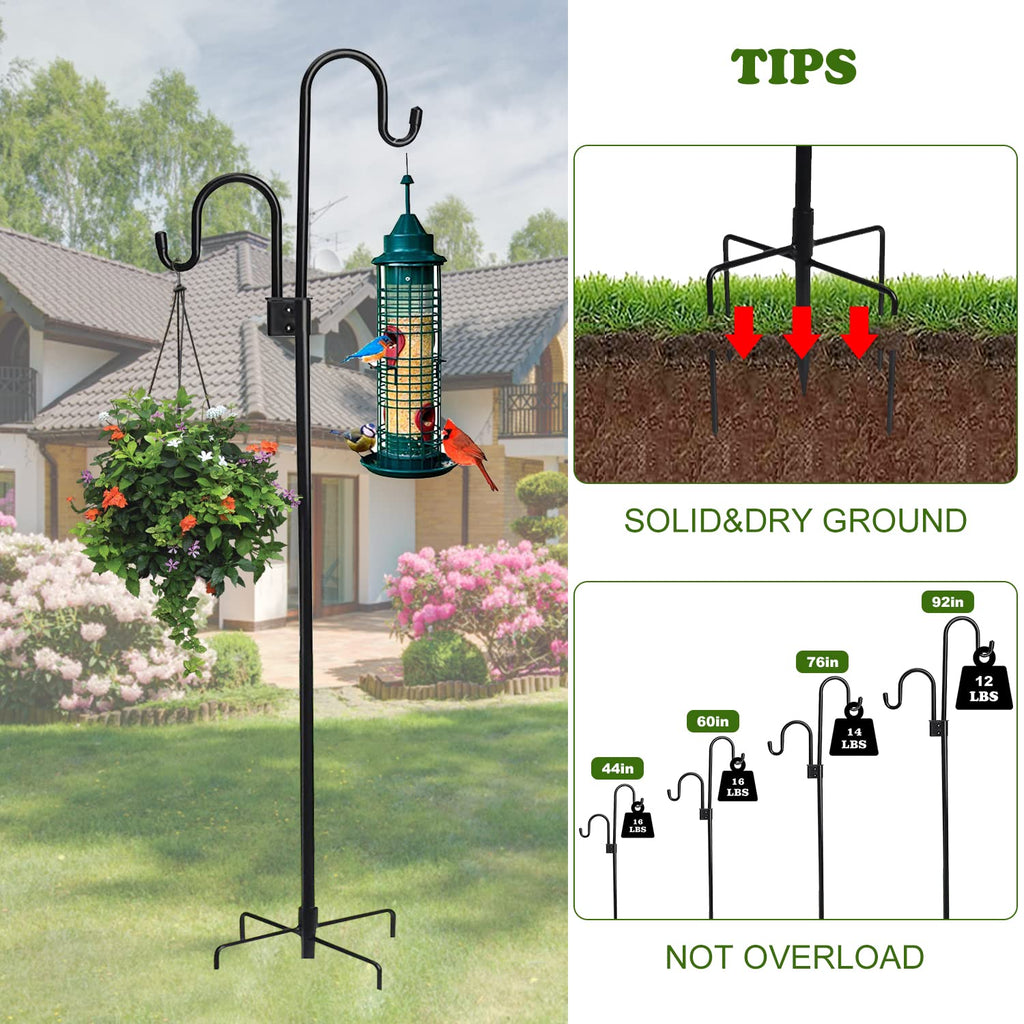 Shepherds Hook 76 Inches Double Sided Hook for Bird Feeder Heavy Duty Adjustable Outdoor Shepherd Hooks with 5-Prong Base for Lanterns Planting Hanger Weddings Wind Chimes