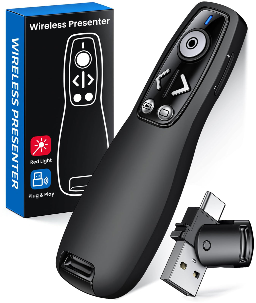 USB Type C Presentation Clicker Wireless Presenter Remote for PowerPoint, Powerpoint Clicker with Volume Control PowerPoint Slide Advancer for Mac, Computer, Laptop