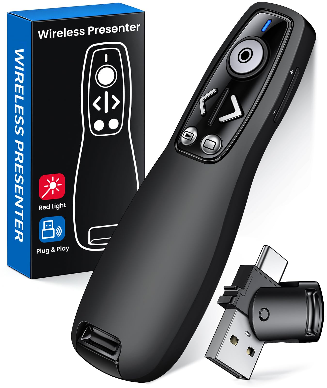 USB Type C Presentation Clicker Wireless Presenter Remote for PowerPoint, Powerpoint Clicker with Volume Control PowerPoint Slide Advancer for Mac, Computer, Laptop