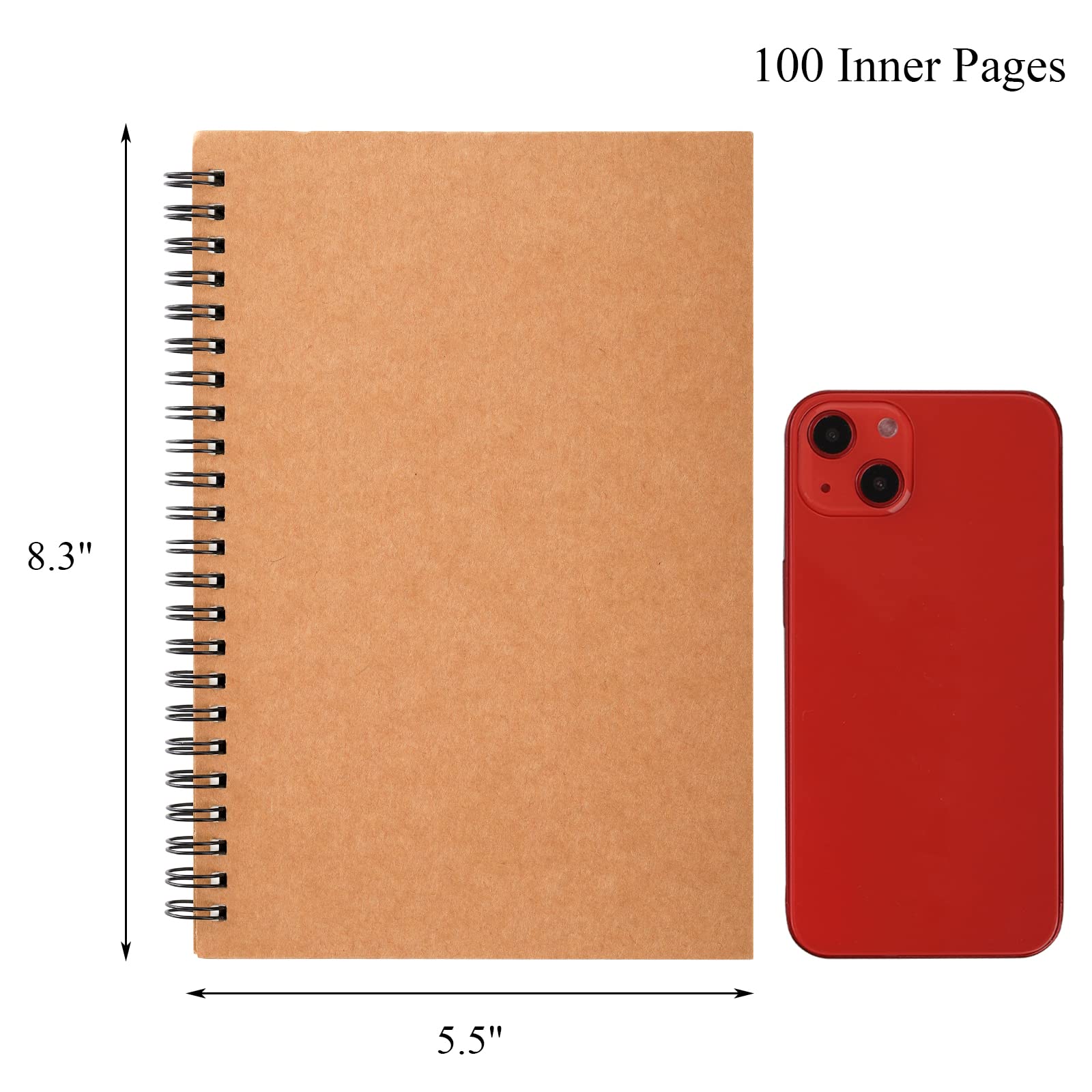 Hacaroa 10 Pack Blank Spiral Notebooks, 8"x5" Unlined Journal Kraft Cover Sketch Note Pad, Diary NoteBook Planner Memo Notepads for Students, Office Supplies, 100 Pages, 2 Colors