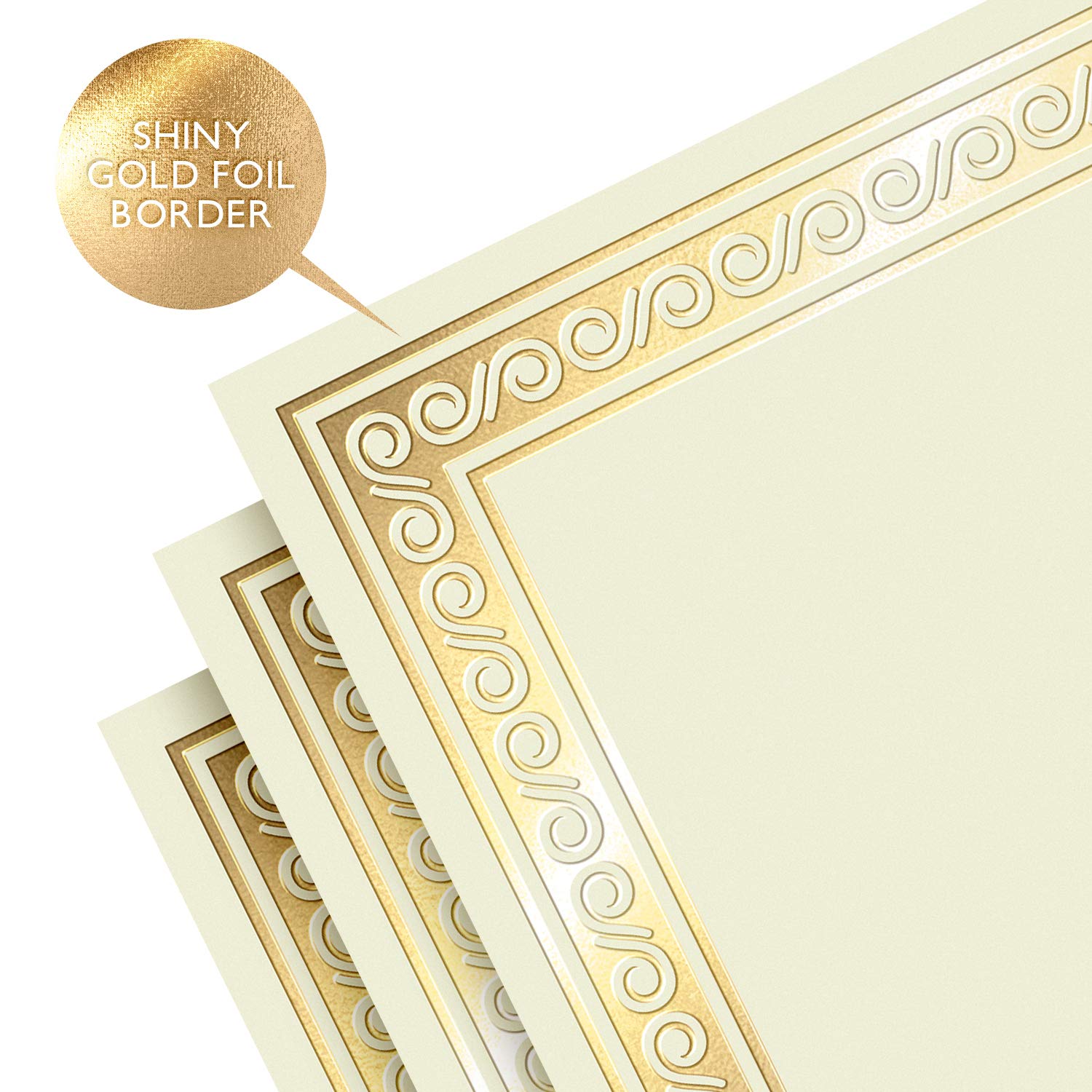 Sweetzer & Orange Plain Certificate Paper for Awards. Set of 50x, 180gsm Gold Border Achievement Certificates for Graduation Diploma, Employee of The Month, Diploma of Completion or Sports Victory