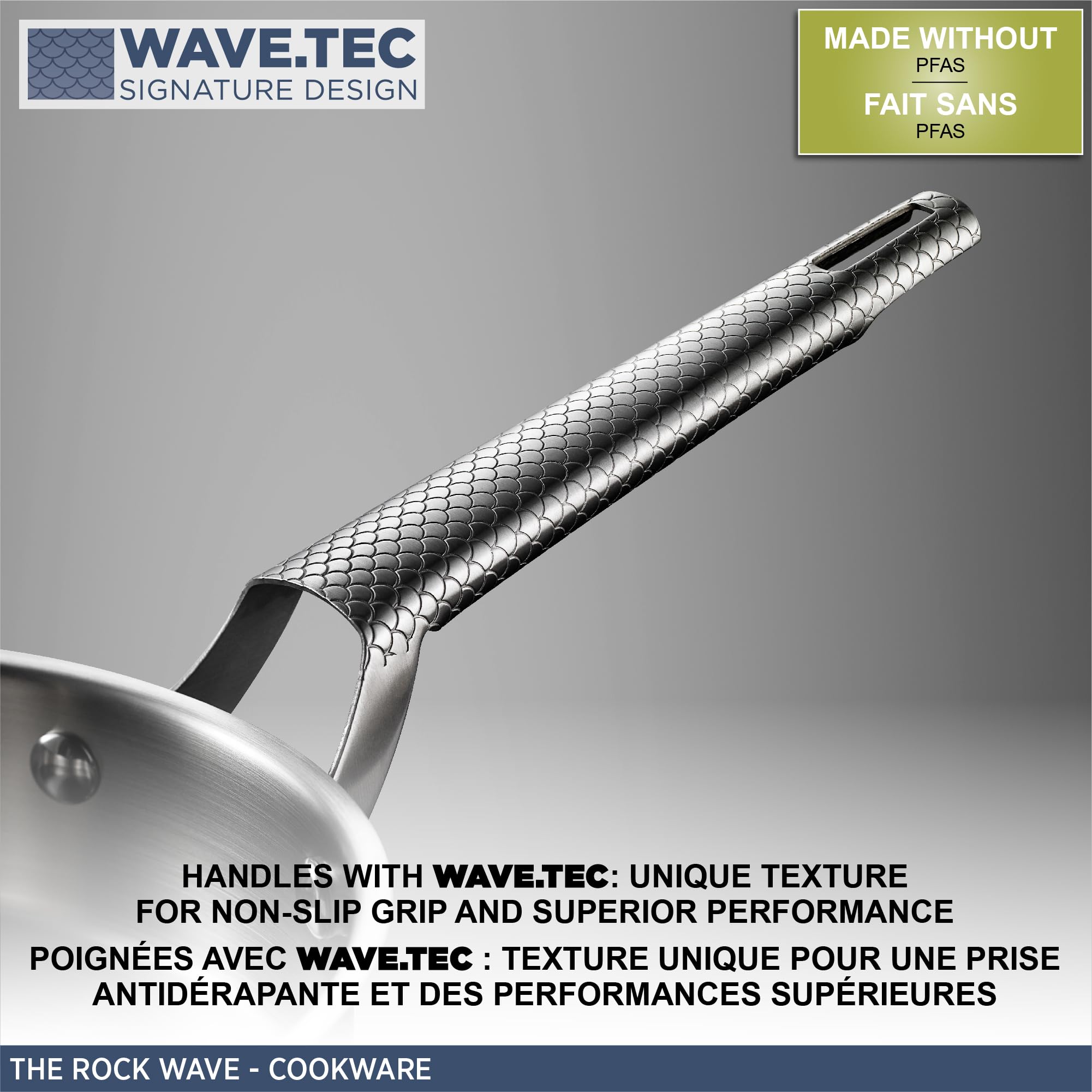 Starfrit The Rock Wave 30cm (12") Non-Stick Fry Pan with Wave.Tec Non-Slip Handle - Aluminum - Oven Safe - PFOA Free - Easy to Clean - Blue