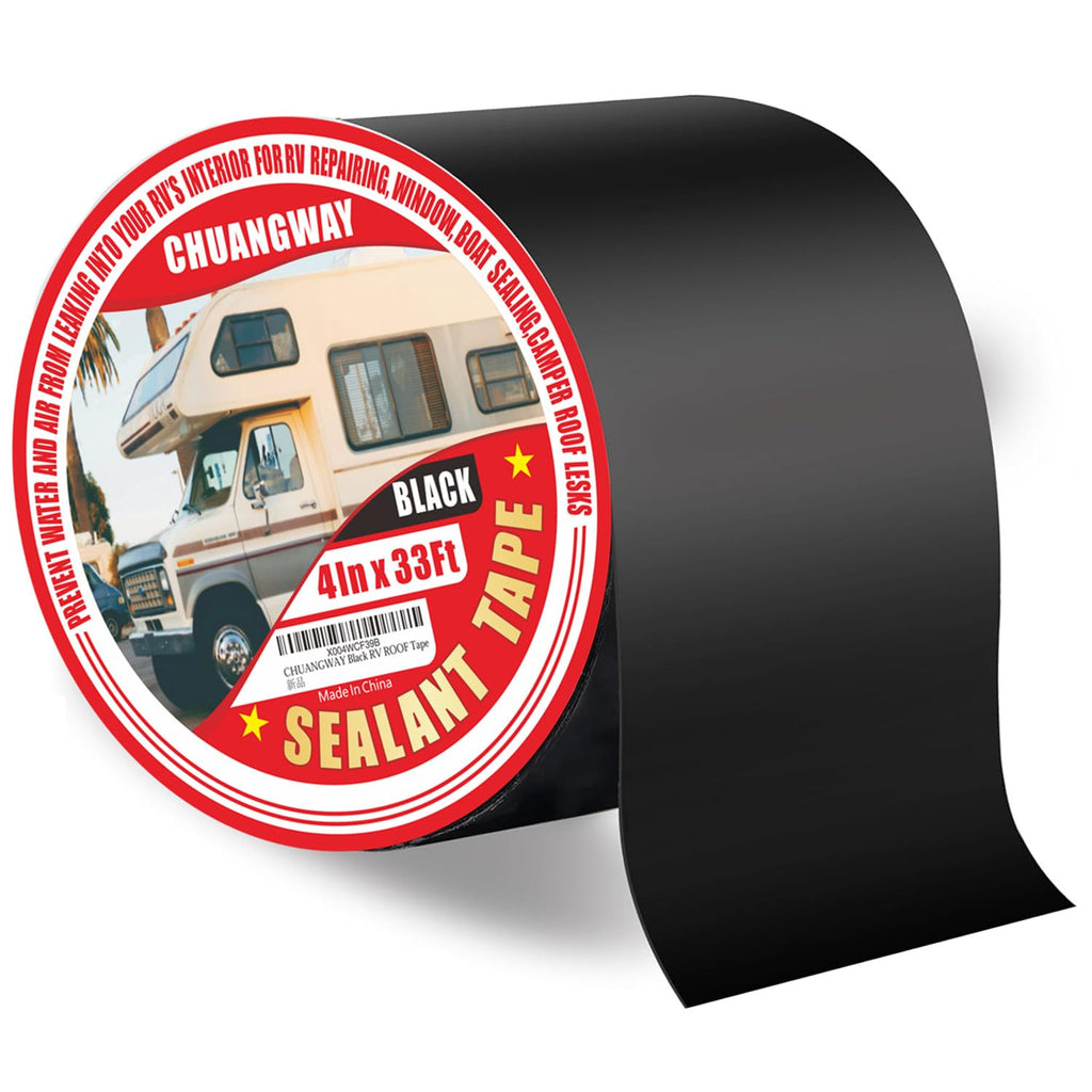 RV Roof Tape Black, 4" x 33' Automotive Butyl Sealant Tape for Processing, UV Resistant, Waterproof, Used for RV Roofs, Campervans, Trailers, Boat Seal Leak Repairs, Windows, Headlights, Windshields