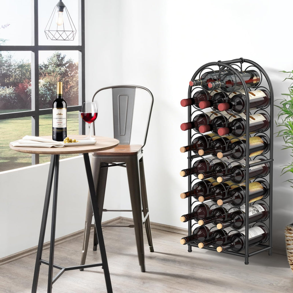 KANEODOT 23-Bottle Freestanding Wine Rack with Handle, 82cm Tall Metal Wine Holder with Adjustable Feet, Storage Organizer and Display Rack for Bar, Kitchen, Pantry, Dining Room, Living Room, Black
