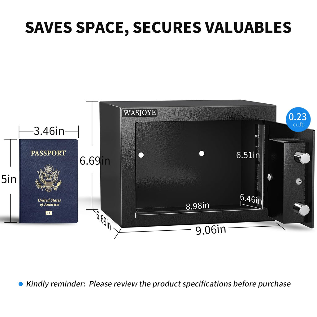 WASJOYE Home Cabinet Safe Box, Key Lock Coffre Fort High Security Safety Box, 0.5 Cubic Feet Steel Safes for Home/Office/Hotel, Cabinet Safe Box for Money Cash Jewelry Medicine Passport