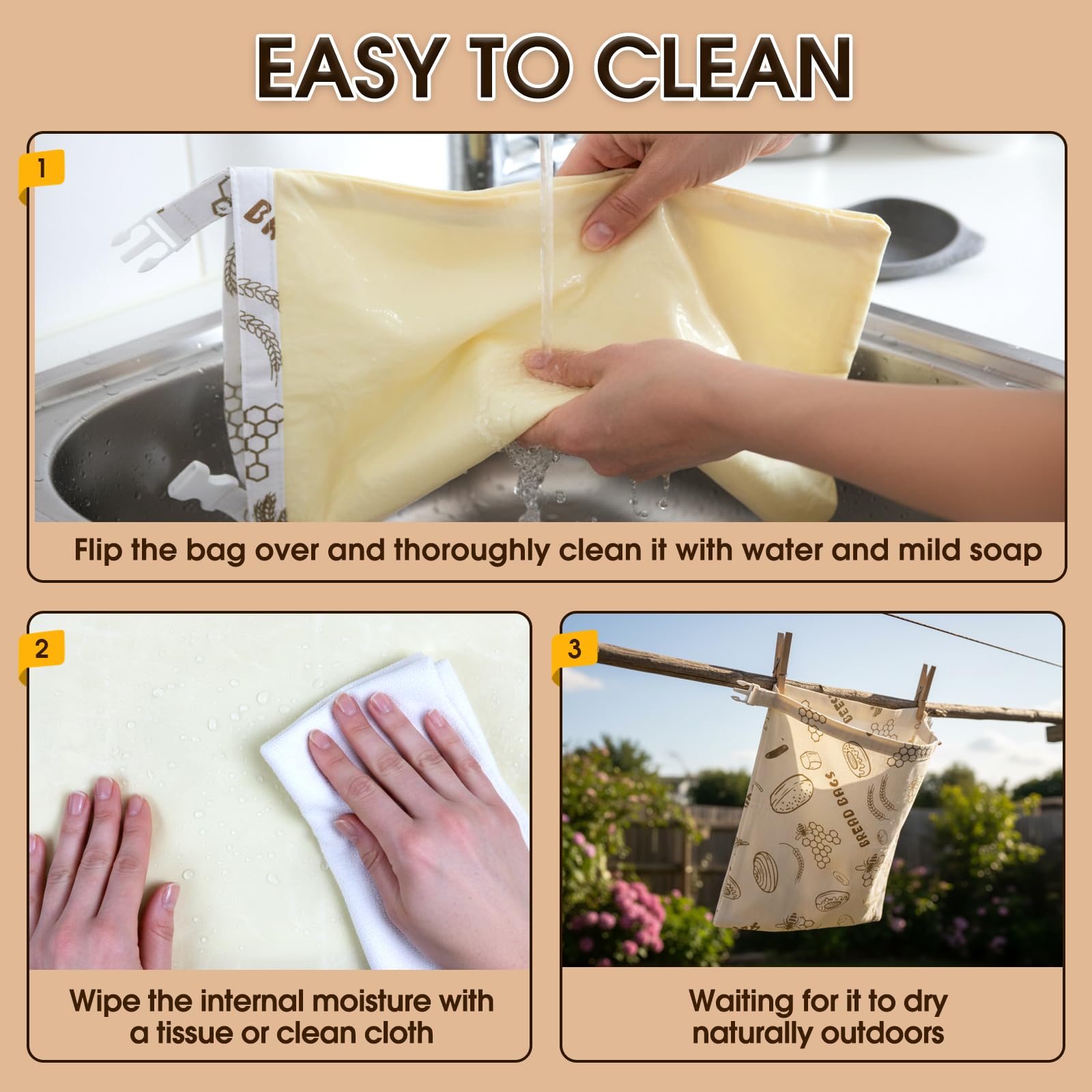 VrEnduuo 2 Pack Reusable Bread Bag, Beeswax Bread Bags for Homemade Sourdough Bread,Easy to Clean Cotton Food Storage Cloth Bag,Freezer-Friendly Keeps Fresh Longer XL 17"×12" (Honeycomb Design)