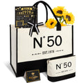 50th Birthday Gifts for Girls Canvas Tote Bag, Unique 50 Years Old Gifts for Mom Wife Aunt Friends Sister Her, EST.1976 Birthday Handbag & Cosmetic Bag & Back in 1976 Poster