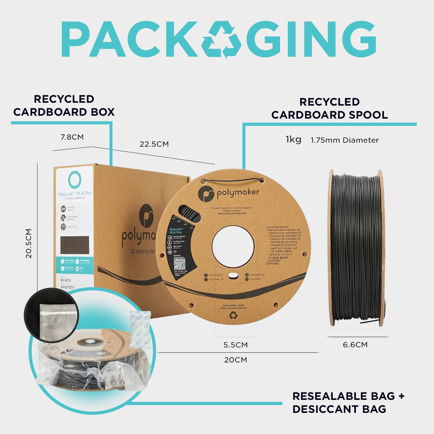 Polymaker ABS Filament 1.75mm Black, ABS 3D Printer Filament 1.75mm Heat Resistant 1kg - PolyLite ABS 3D Printing Filament 1.75mm, Strong & Durable, Dimensional Accuracy +/- 0.03mm