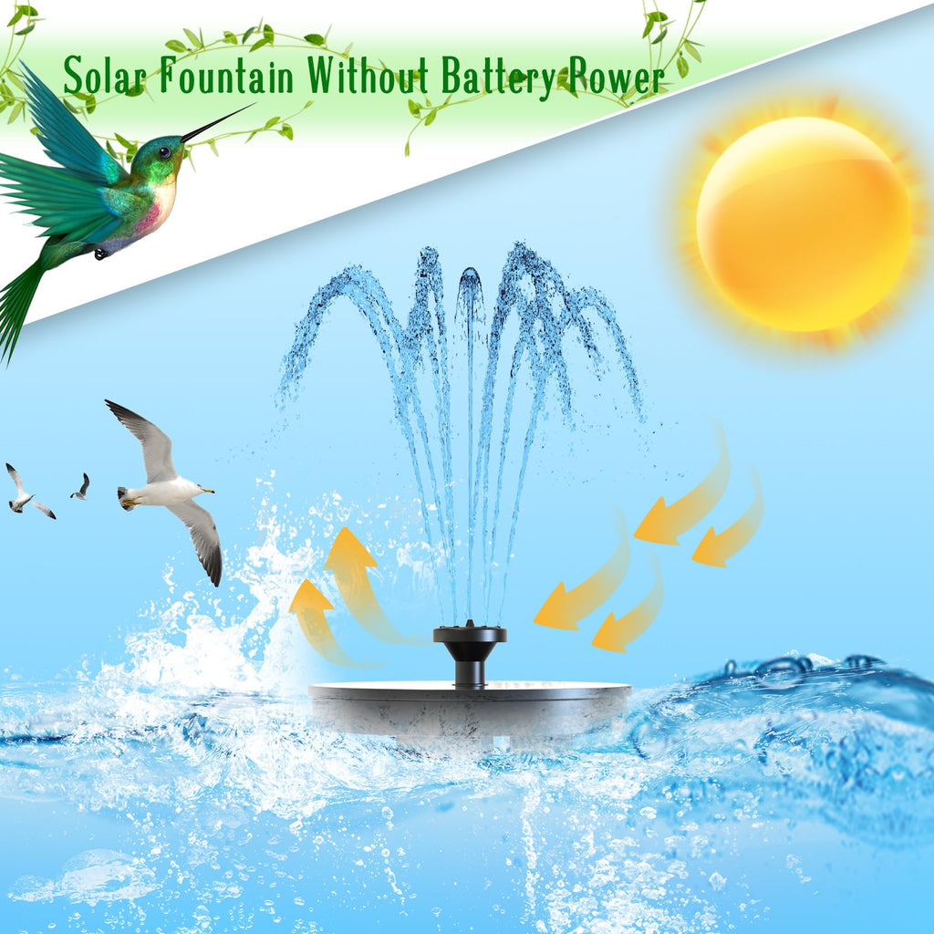 AMZtime Solar Fountain Pump 1W Bird Bath Fountain, Solar Powered Water Fountain with 8 Nozzle Set & 4 Fixer, Solar Fountain Pump for Bird Bath, Garden, Pond, Pool