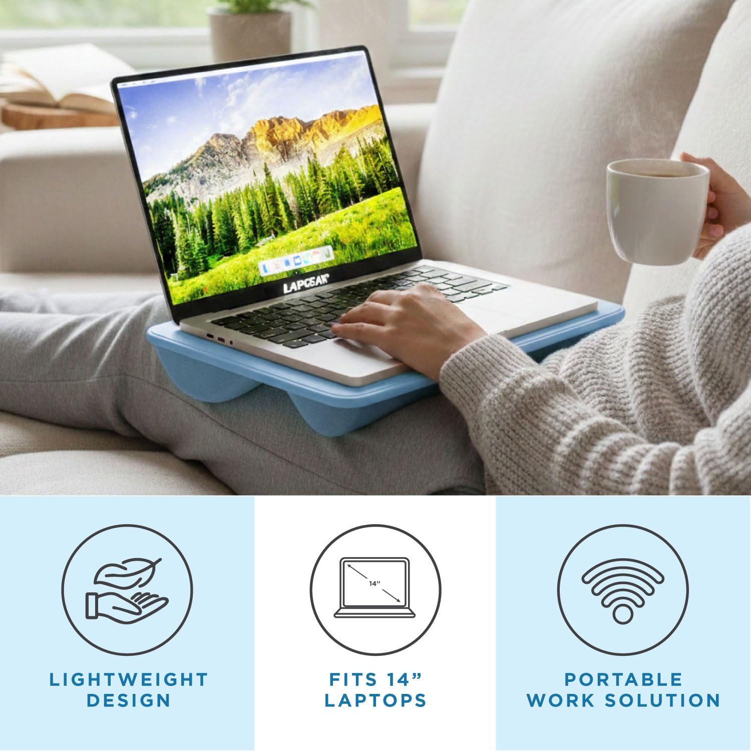 LapGear Compact Lap Desk - Alaskan Blue - Fits Up to 13.3 Inch Laptops - Style No. 43103