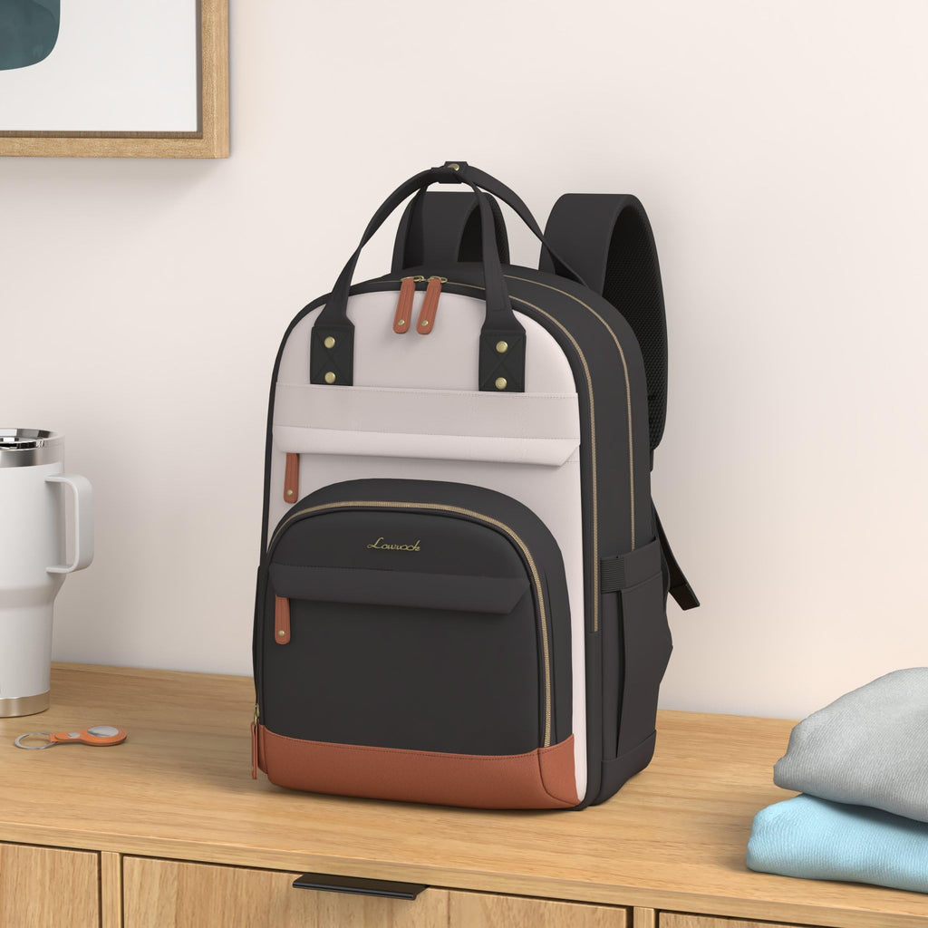 LOVEVOOK Laptop Backpack for Women, Travel Backpacks Work Bags, Backpack Purse, Business Computer Bags with USB, Waterproof, Fits 15.6 Inch Laptop Bag, Beige-Black-Brown