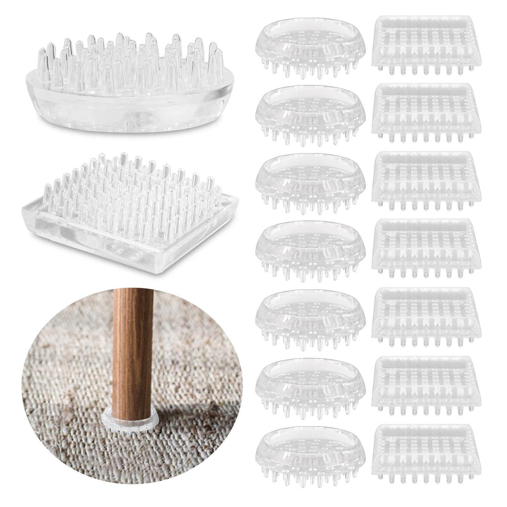 Carpet Protectors Spiked Caster Cups, 16Pcs Plastic Round & Square Comfortable Touch Furniture Leg Protectors for Sofas, Tables, Chairs, Bookcases or Other Furniture (Clear)