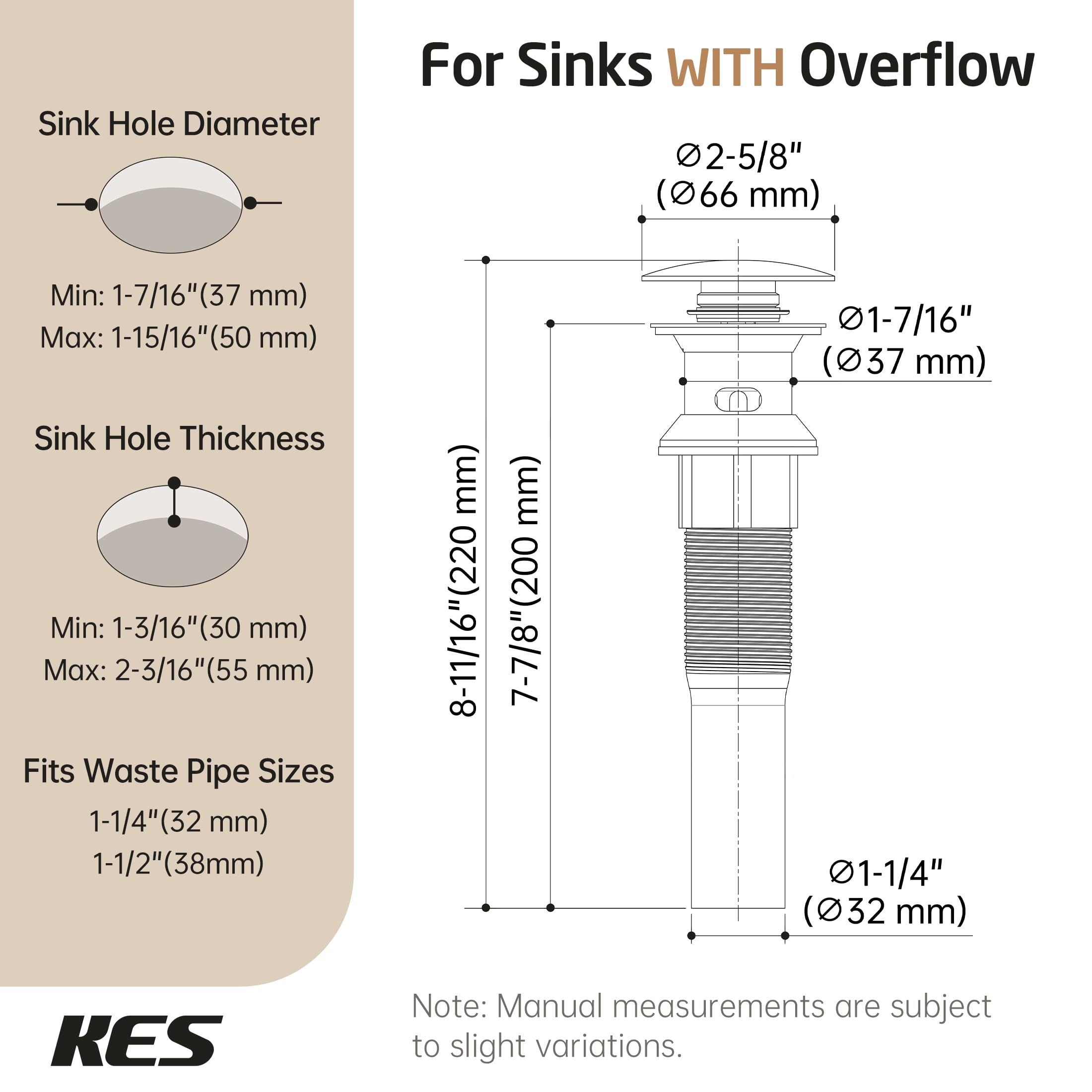 KES Bathroom Sink Drain with Strainer Basket Hair Catcher Anti Clog Pop Up Drain Stopper Vanity Vessel Sink with Overflow, Polished Chrome S2013A-CH