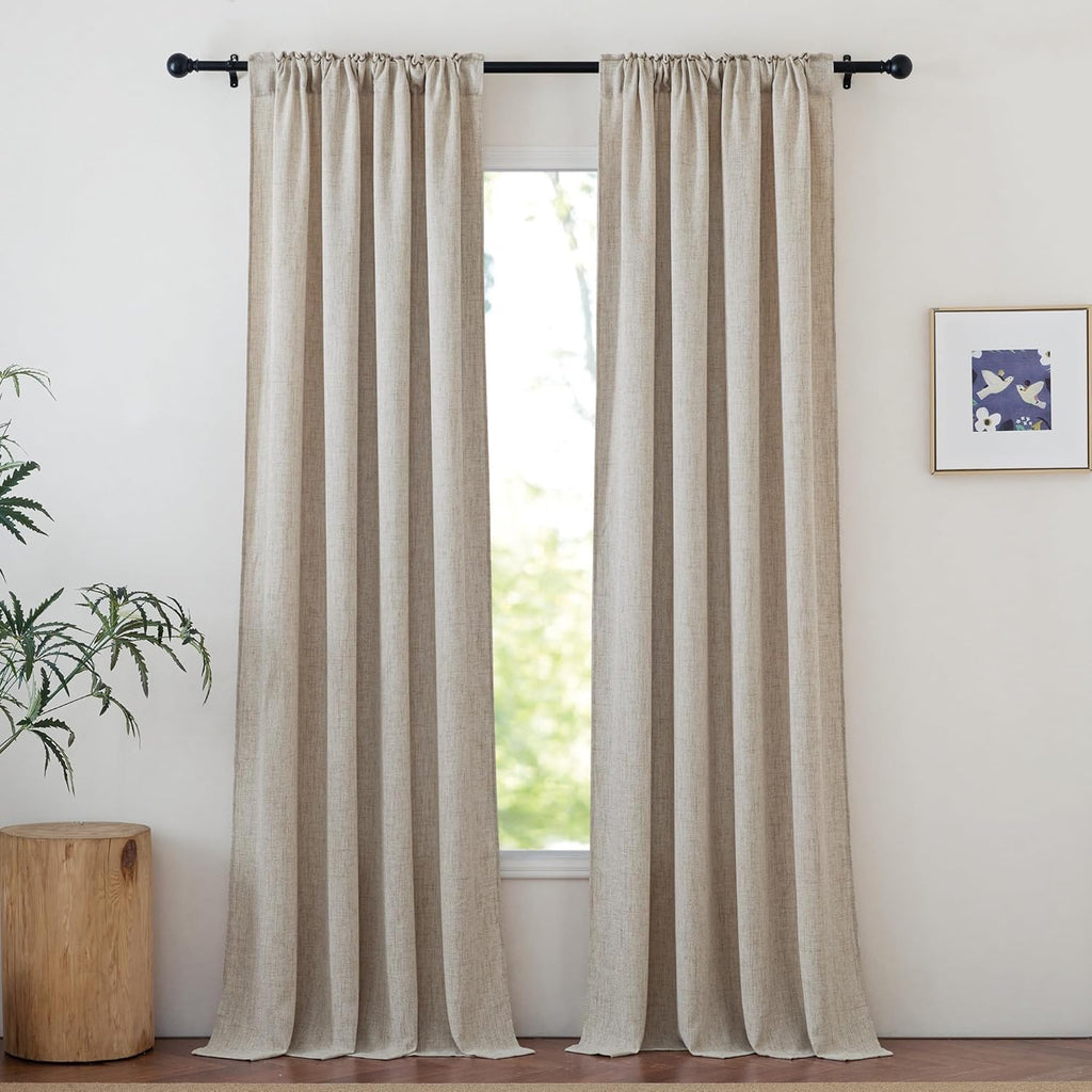 NICETOWN Linen Curtains 84 inches Long Light Filtering for Living Room, Rod Pocket & Back Tab Washable Window Treatments Faux Semi Sheer Privacy with for Farmhouse, W52 x L84, 2 Panels, Oatmeal