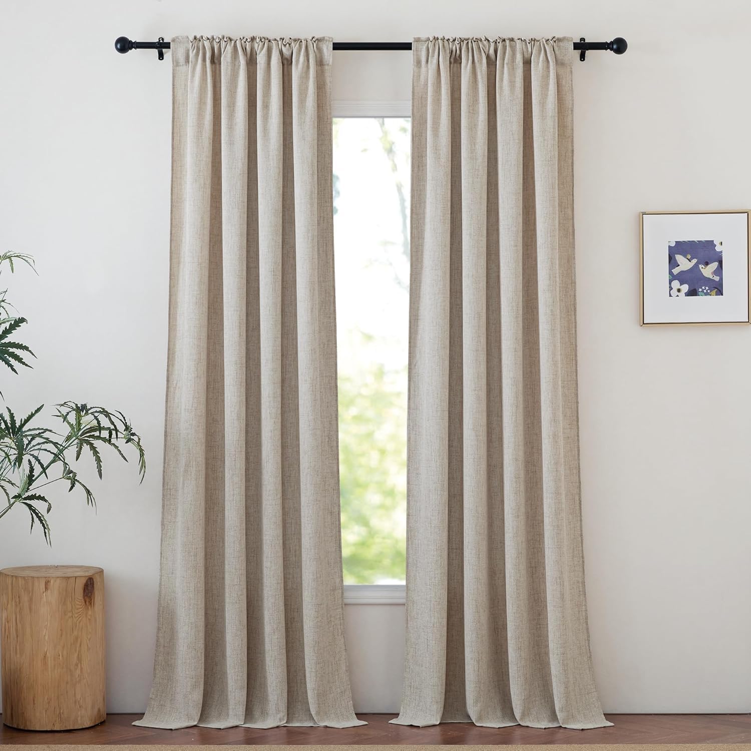 NICETOWN Linen Curtains 84 inches Long Light Filtering for Living Room, Rod Pocket & Back Tab Washable Window Treatments Faux Semi Sheer Privacy with for Farmhouse, W52 x L84, 2 Panels, Oatmeal