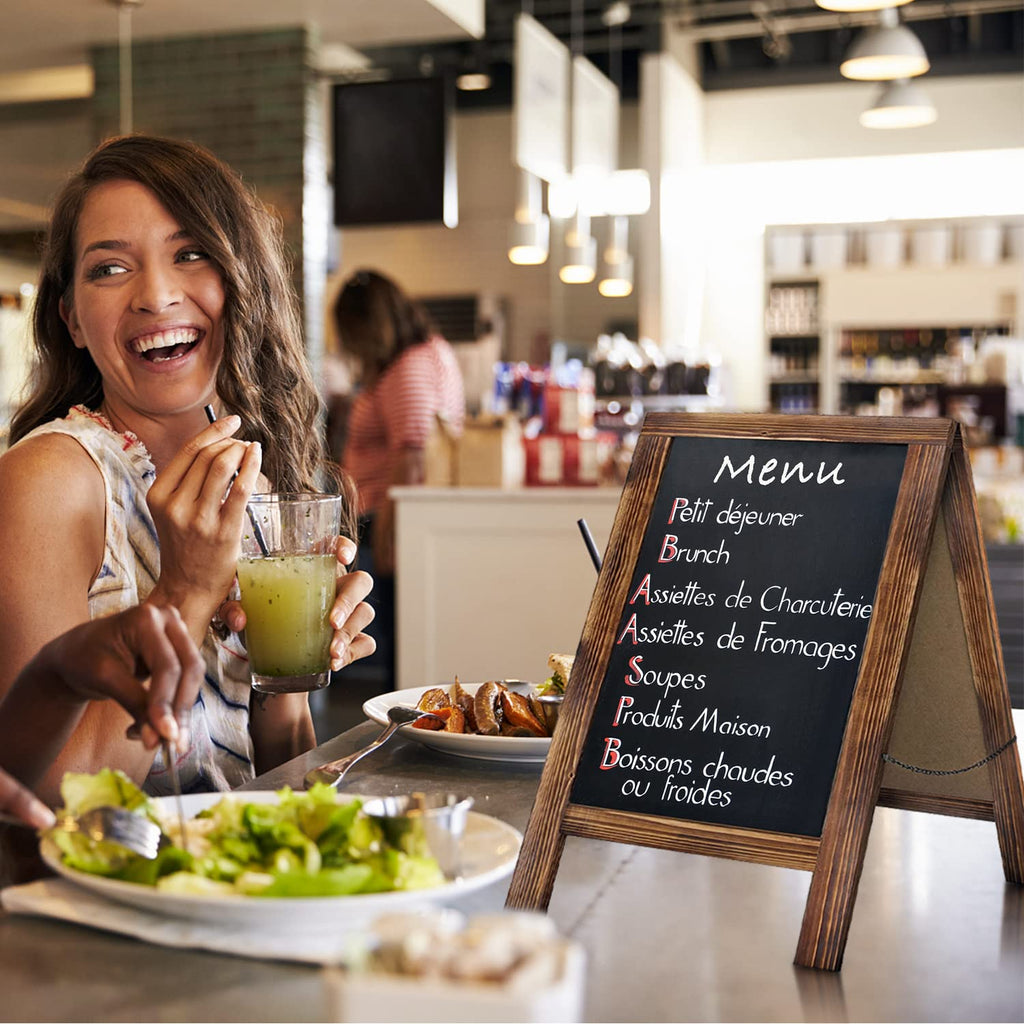 Double Sided Chalkboard Sign Tabletop Chalk Board Easel Sign, 10" x 14" Countertop Rustic Menu Food Board for Kitchen, Bar and Restaurants(Torched Brown)