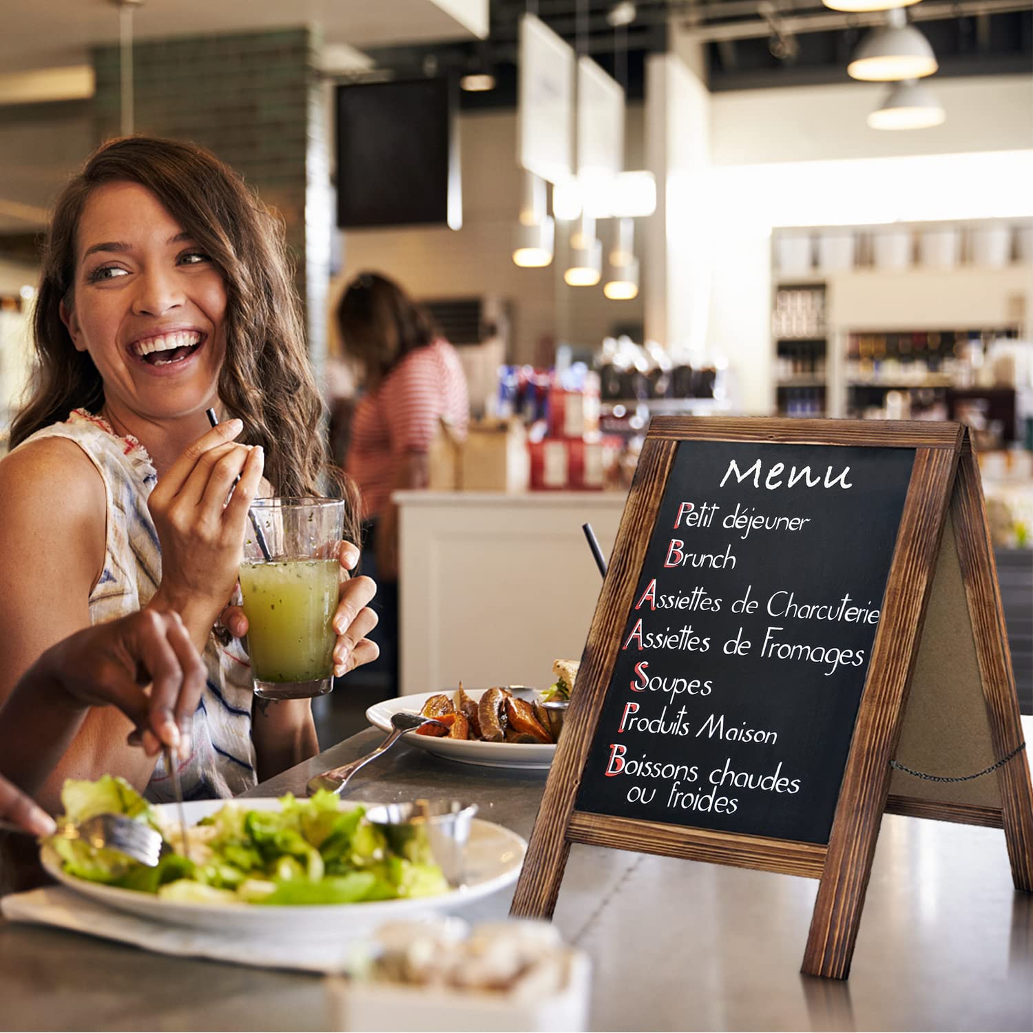 Double Sided Chalkboard Sign Tabletop Chalk Board Easel Sign, 10" x 14" Countertop Rustic Menu Food Board for Kitchen, Bar and Restaurants(Torched Brown)