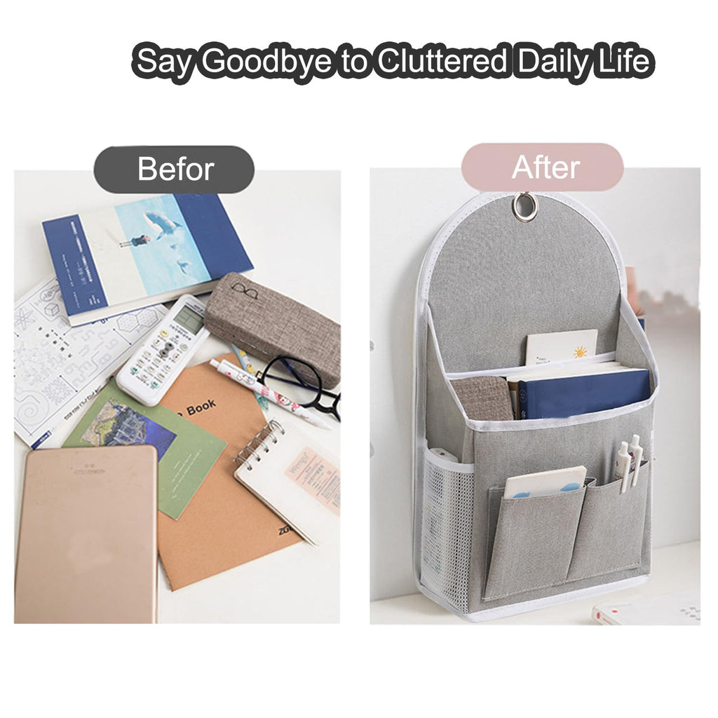 Tneene 2 Pack Wall Hanging Storage Bags, Hanging Pocket Linen Cotton Wall Basket with 4pcs Sticking Hook, Over Door Hanging Closet Organizer Box Containers for Bedroom Bathroom Dormitory (2Pcs Grey)