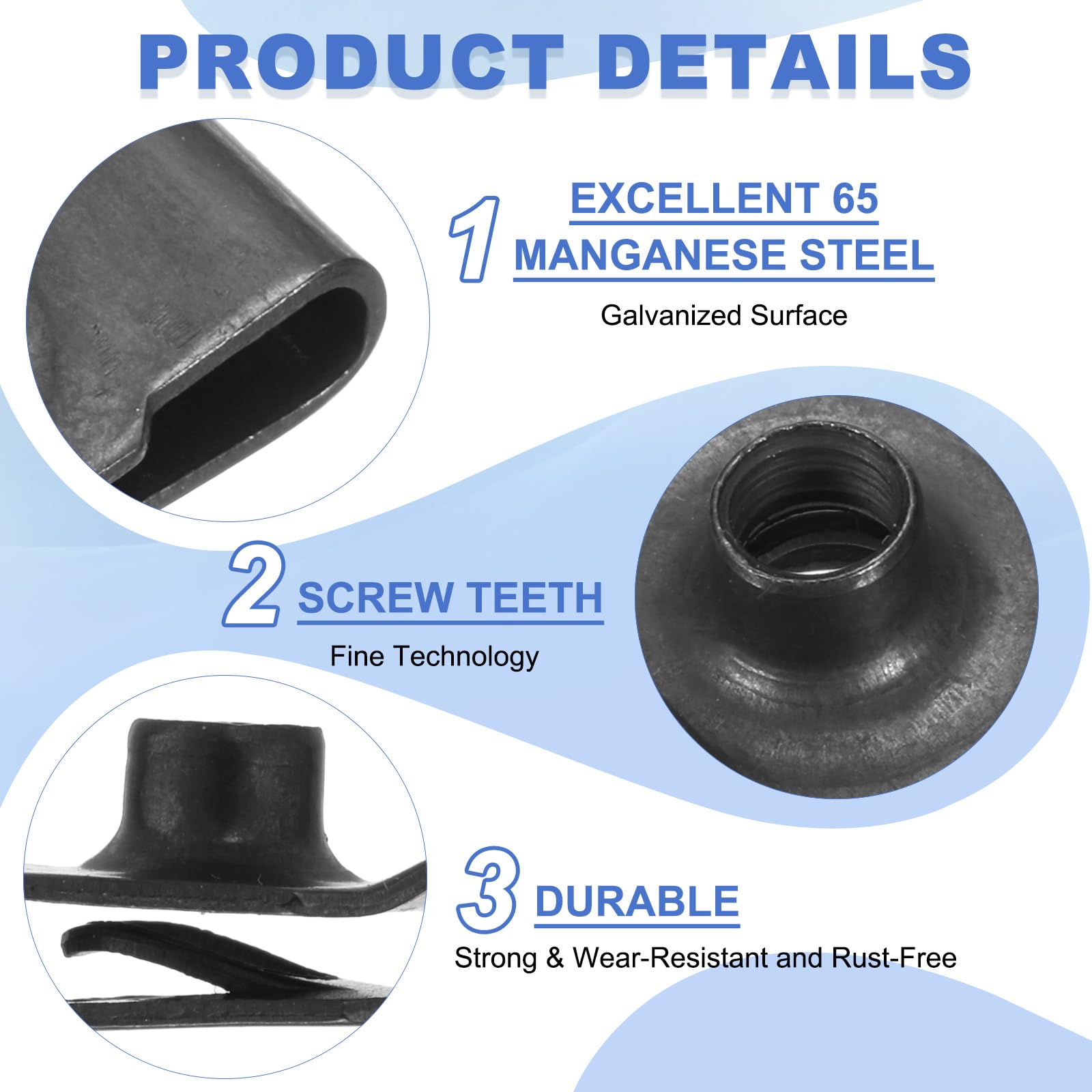 PATIKIL U-Style Clip-On Nut, 30 Pack M8-1.25 Regular Extruded U-Nut U-Type Fasteners Hardware Nuts for Automotive Metal Cars Motorcycles, Black