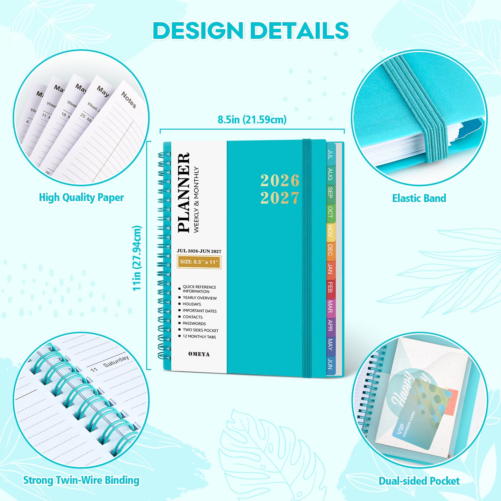 Planner 2026-2027 – Agenda 2026-2027: Planner Weekly and Monthly from July 2026 to June 2027, 8.5" x 11", 2026-2027 Calendar Planner with Monthly Tabs, Flexible Cover, Thick Paper, Inner Pocket for School Office Supplies(Green)