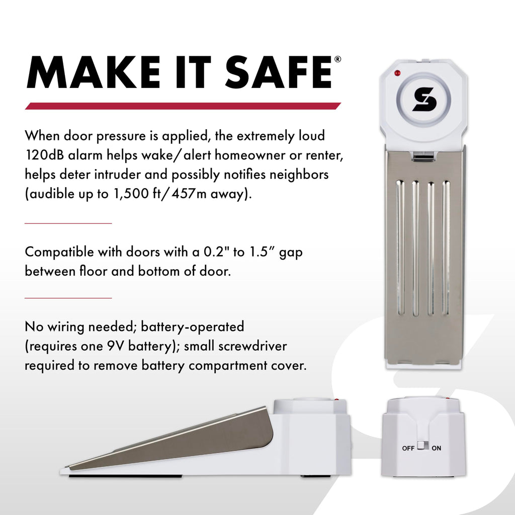 Sabre Wedge Door Stop Security Alarm with 120dB Siren, Great for Home, Travel, Apartment or Dorm