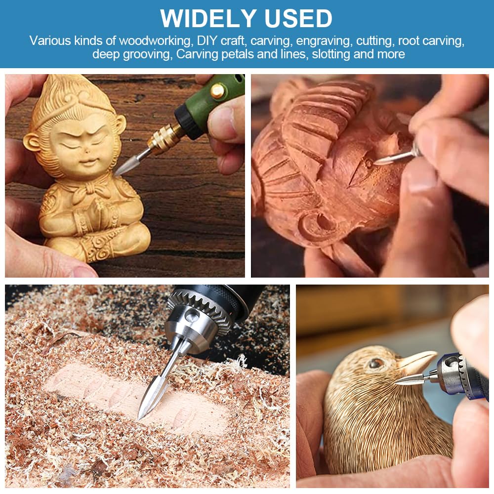 shengbenhao Wood Carving Drill Bit Set, 5 Pieces with 1/8 Inch Shank DIY Engraving Carving Drilling Grinding