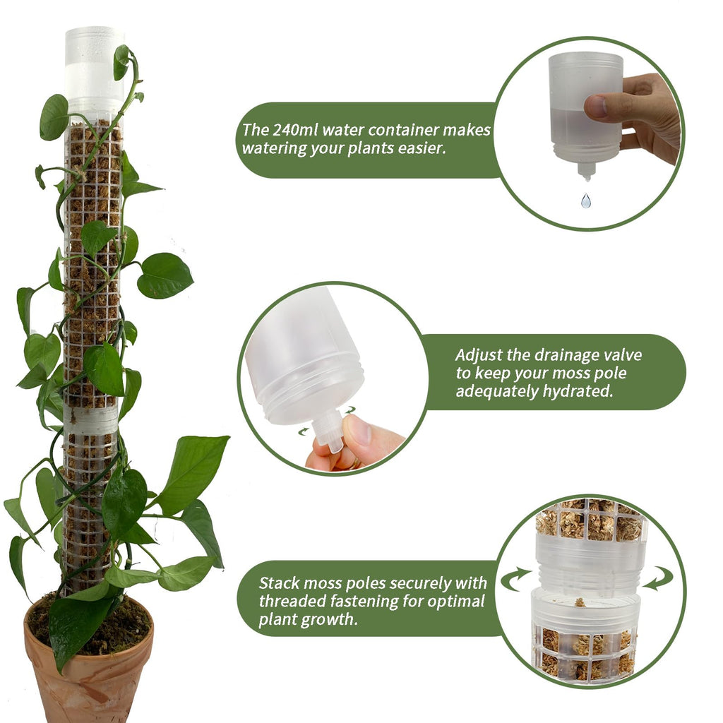 JEGU Self-Watering Moss Pole for Monstera Plant Support, 18.8 Inch Stackable Plastic Moss Pole for Climbing Plants (2PACK-Large)