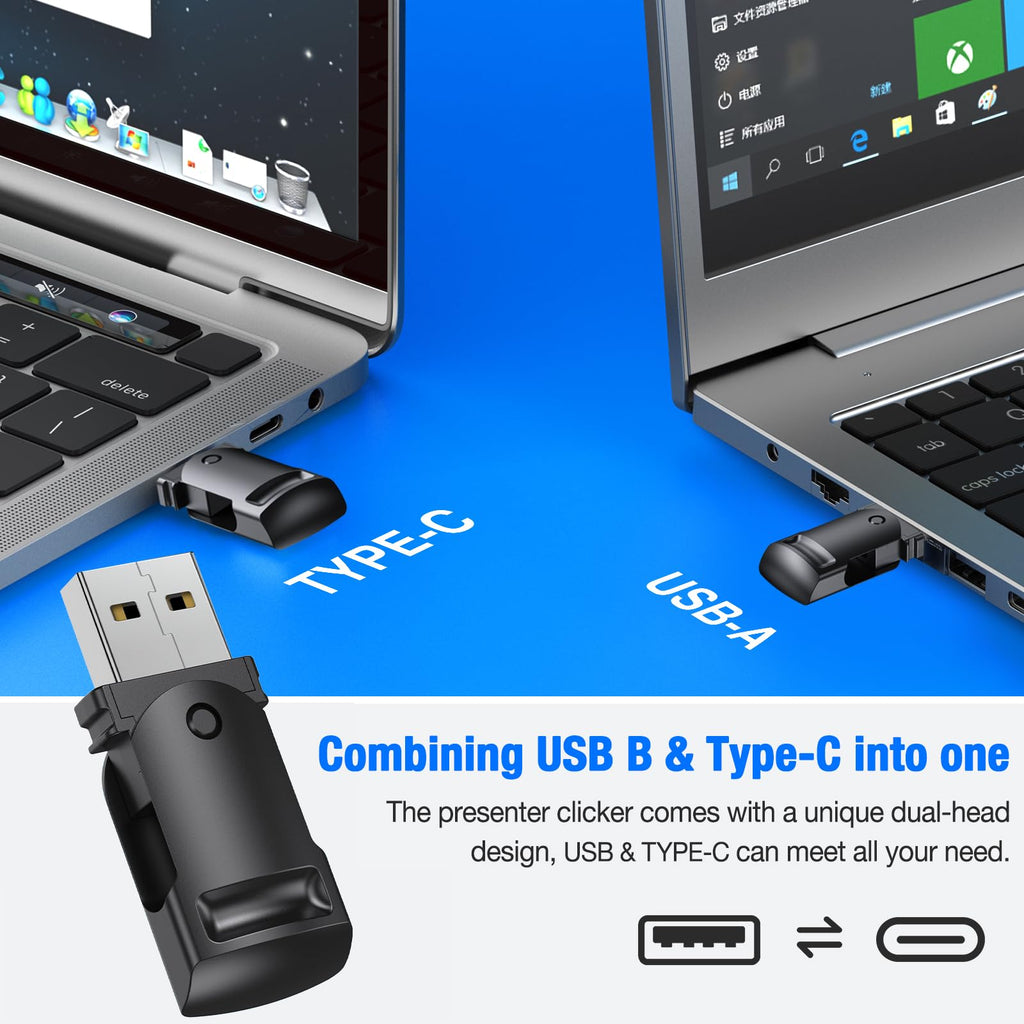 USB Type C Presentation Clicker Wireless Presenter Remote for PowerPoint, Powerpoint Clicker with Volume Control PowerPoint Slide Advancer for Mac, Computer, Laptop