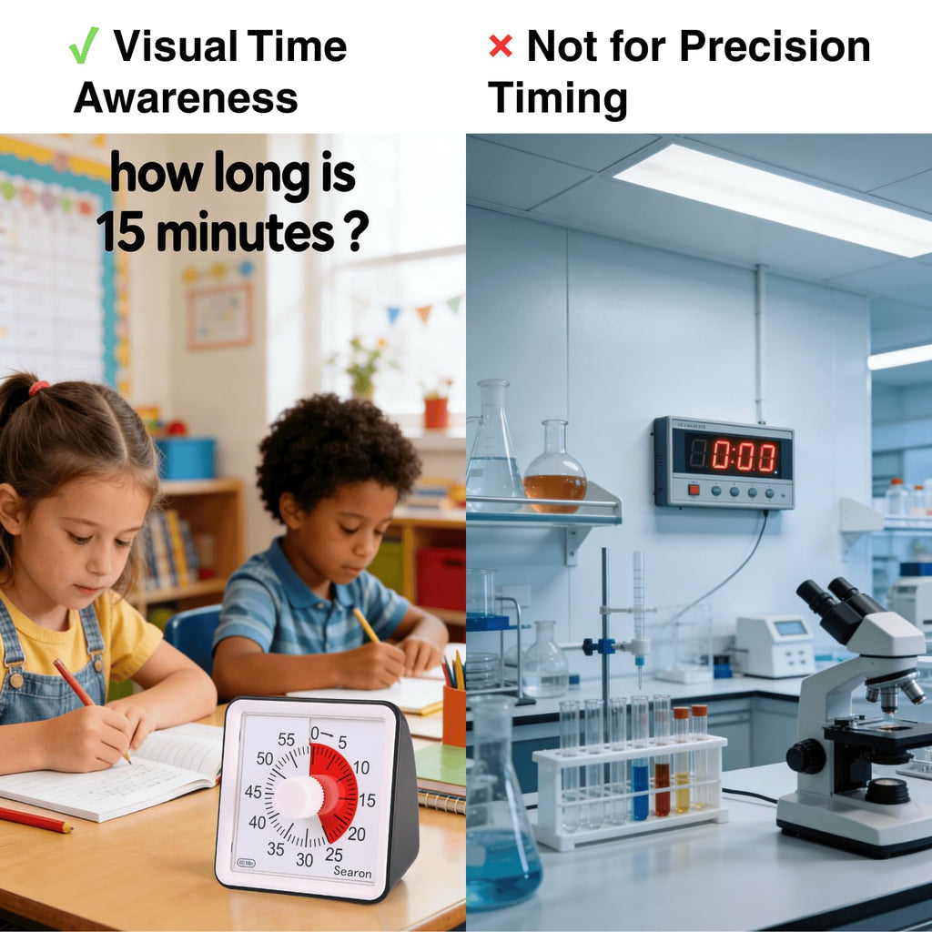 Searon Visual Timer for Kids – 60 Minute Countdown Timer with Color Disk, Quiet Time Management Timer for Study, Homework, Classroom, ADHD & Daily Routines (Black)