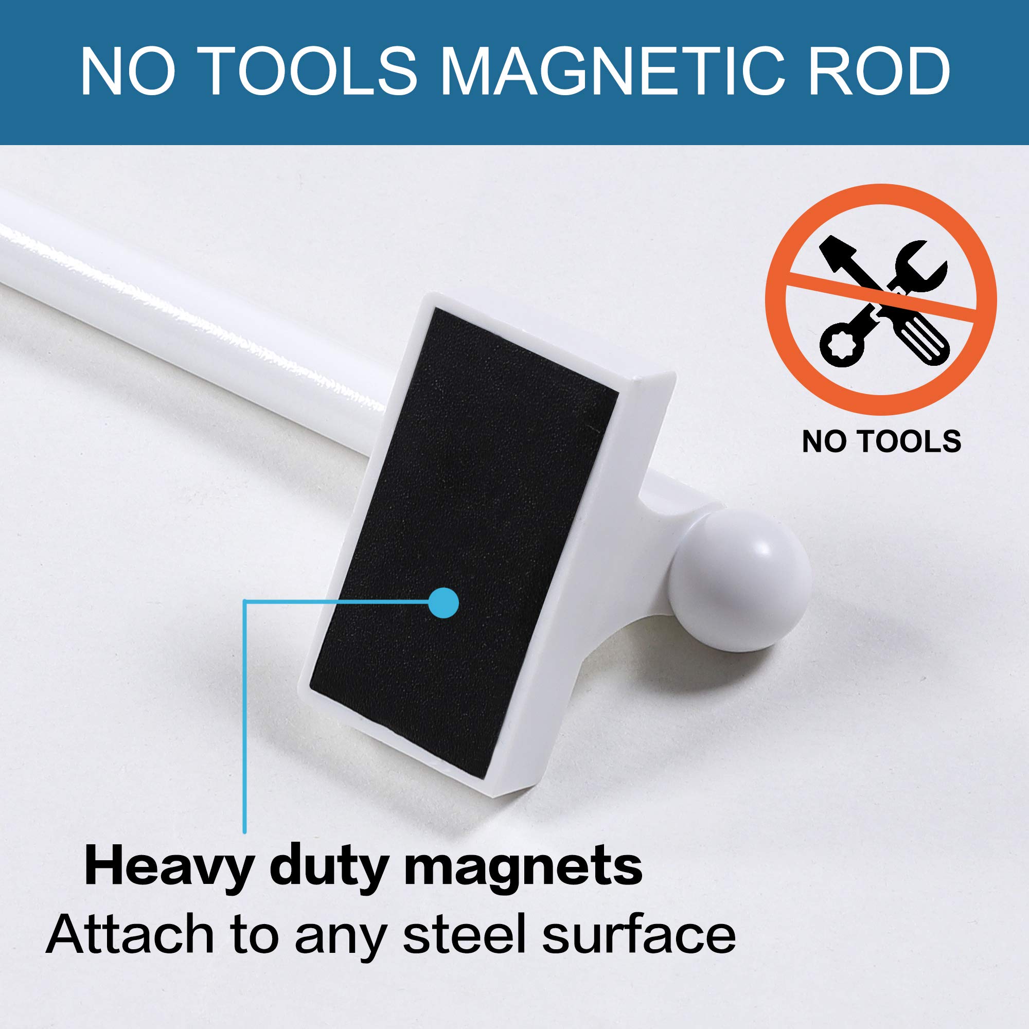 H.VERSAILTEX Widely-Used Adjustable Appliance Magnetic Curtain Rods Suitable for Any Metal Doors and Windows, 16 to 28 Inch, White, 1/2 Inch Diameter, 2 Packs