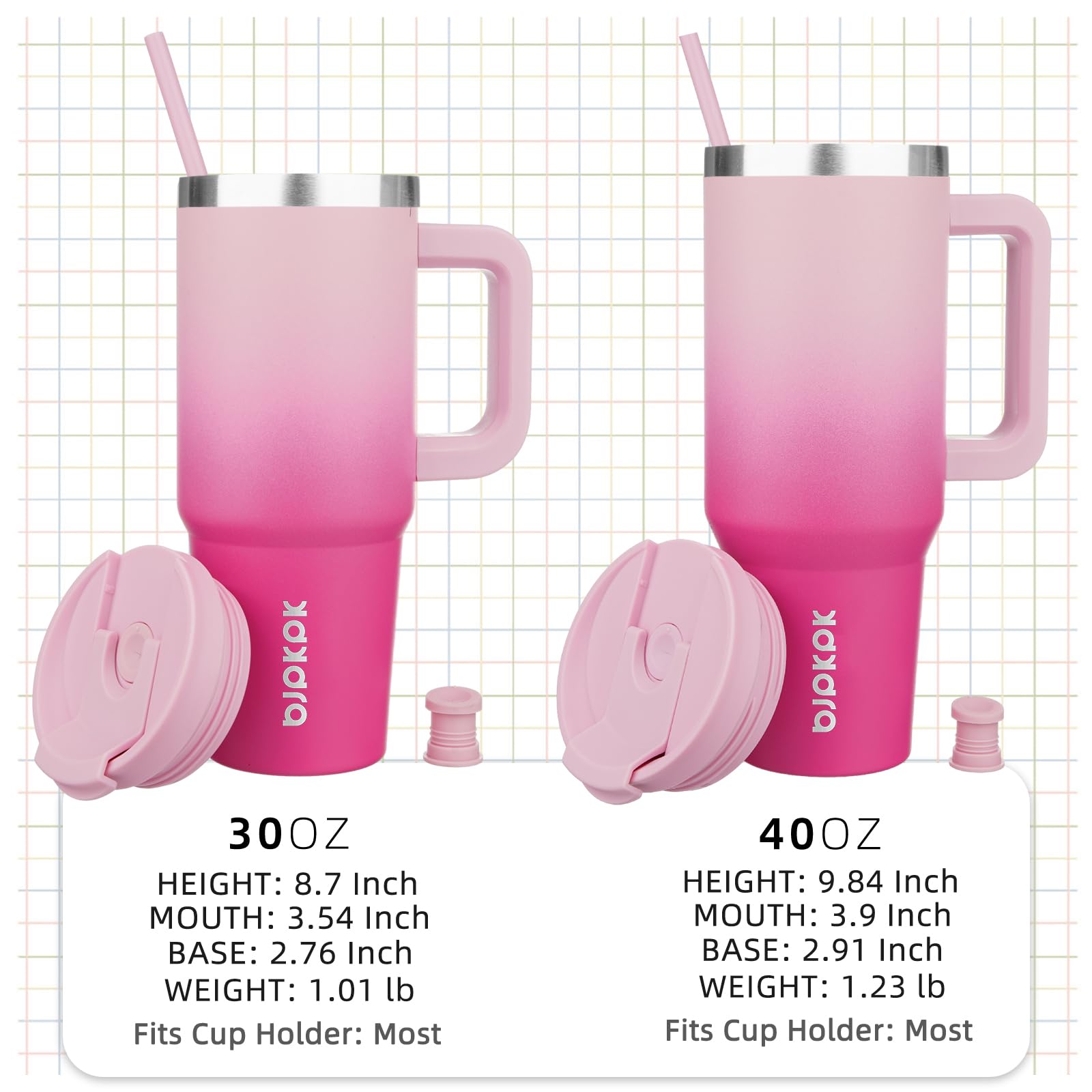 BJPKPK 30oz Stainless Steel Insulated Tumbler with Handle and Lid Straw Travel Coffee Mug Thermal Cup,Cherry Blossom