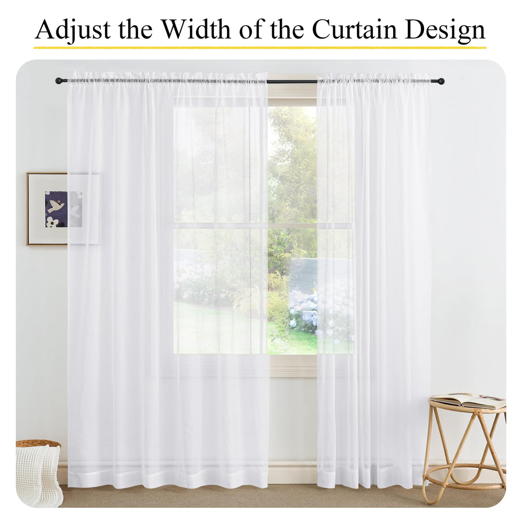 NICETOWN White Sheer Curtains 84 inches Long for Living Room, Rod Pocket Window Treatments Solid Voile Sheer Light Filtering Drapes for Bedroom (White, 2 Panels, W60 x L84)