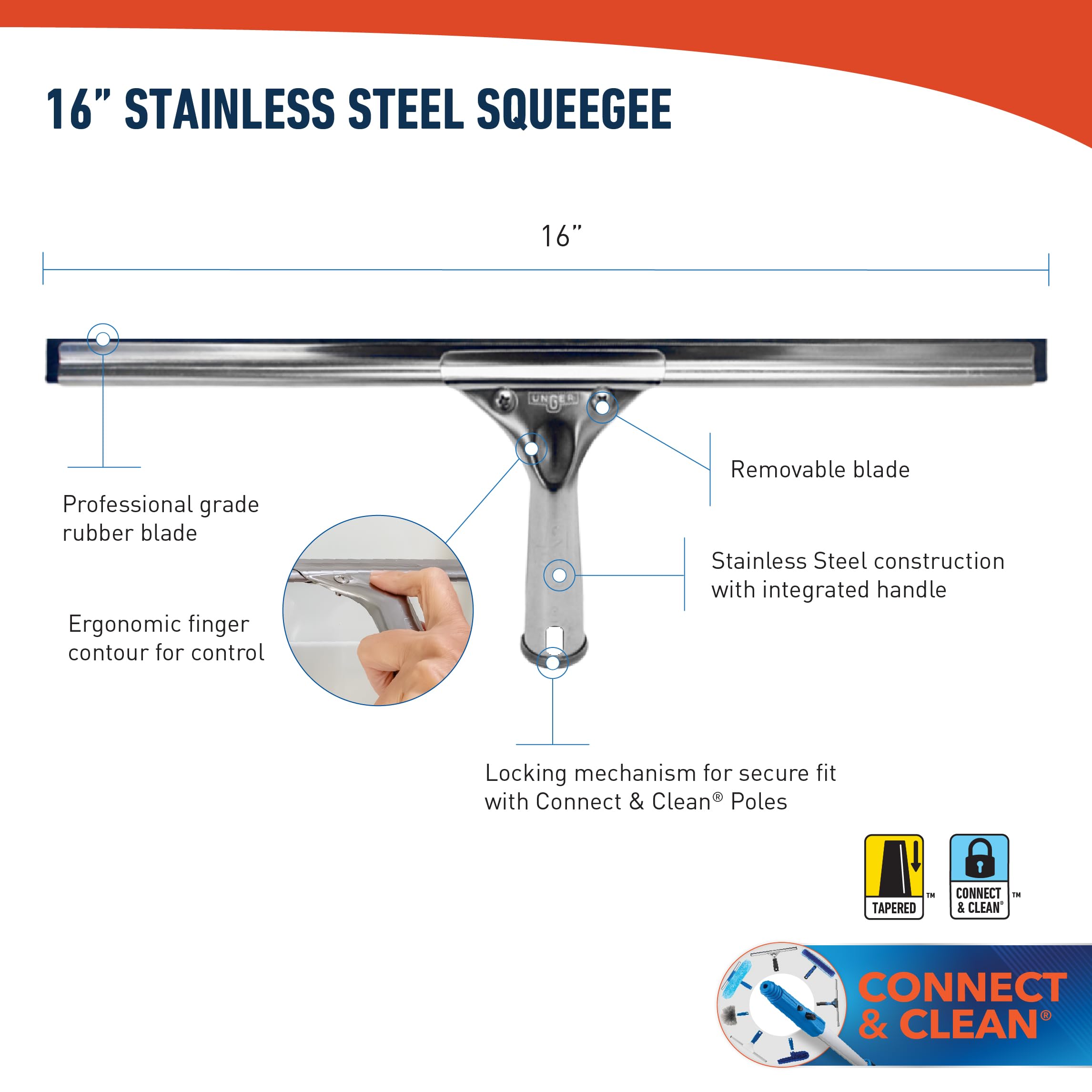 Unger Industrial Llc 92102C Window Squeegee, 16-Inch, Silver
