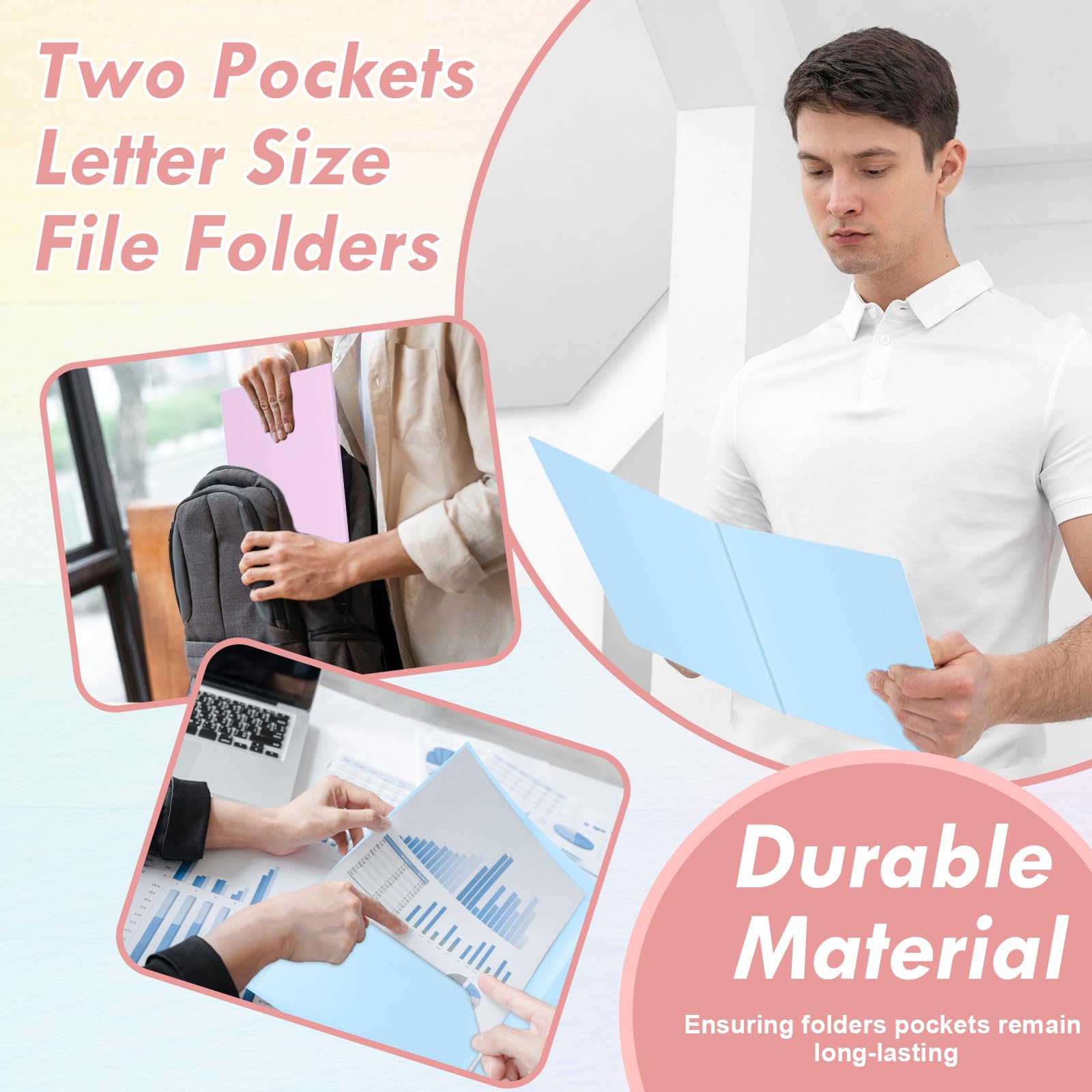 12 Pack Plastic Two Pocket Folders Heavy Duty Letter Size File Folders Assorted Colors Folders with Clear Front Pocket Twin Pocket Folder Bulk Business Card Holder Folder for Office School Home