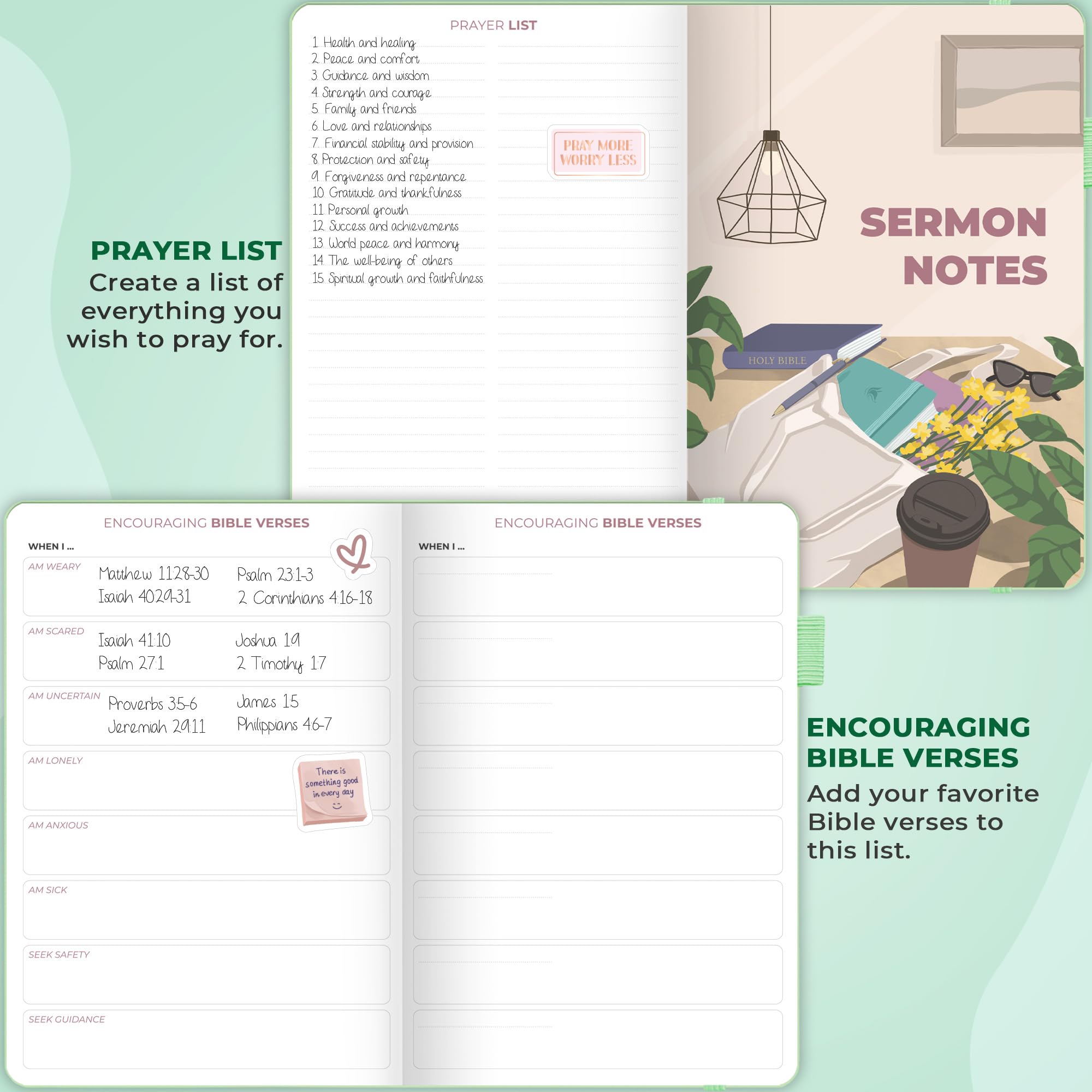 Clever Fox Bible Study Journal – Church Notes Notebook – Note Taking & Journaling Kit – Faith Based Religious Gifts & Accessories (Mint Cream)