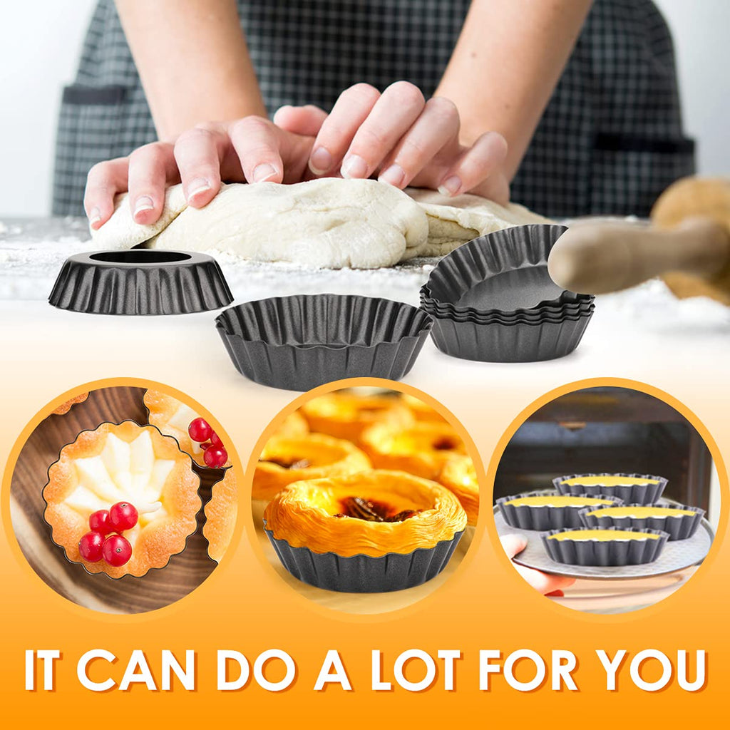 Cyimi 12 pcs Egg Tart Molds, 3" Mini Tart Pans Removable Bottom, Cupcake Cake Muffin Mold Tin Pan Baking Tool, Reusable Quiche Bakeware Carbon Steel for Pies, Quiche Bakeware, Cheese Cakes, Desserts