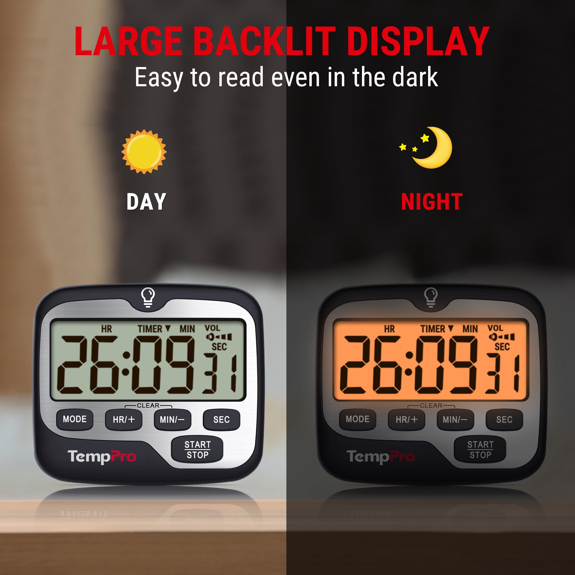ThermoPro TM01 Digital Kitchen Timer with Touchable Backlit and Count Up Count Down Timer Loud Ring Magnetic Classroom Timer for Kids Teachers