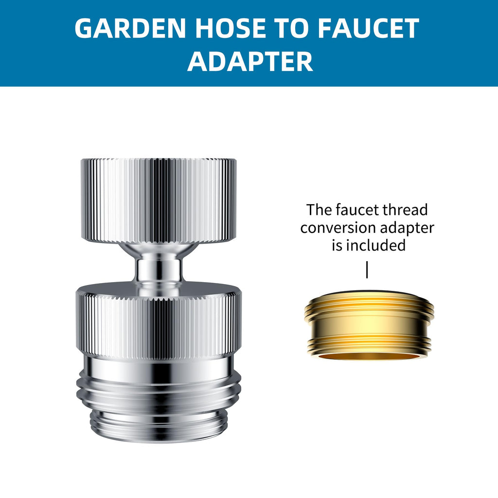 Hibbent Sink Faucet to Garden Hose Adapter, 360-Degree Swivel 55/64 Inch Female Thread, Sink Hose Attachment for Faucet Adapter Connector, Chrome