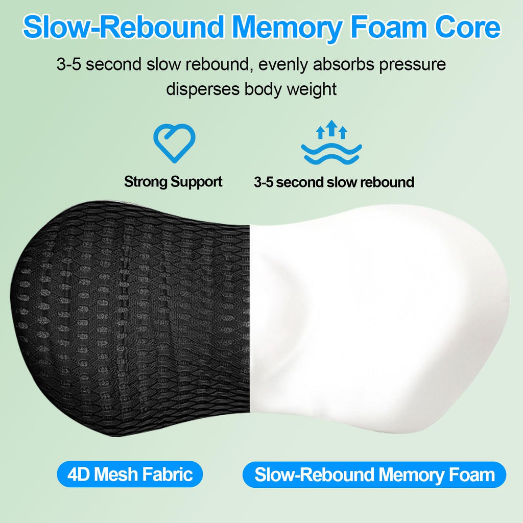 Lumbar Support Pillow, Memory Foam Cushion, Relieves Back Pain, Provides Strong Support, Ergonomic Lumbar Pad for Cars, Airplanes, and Office Chairs (Black)